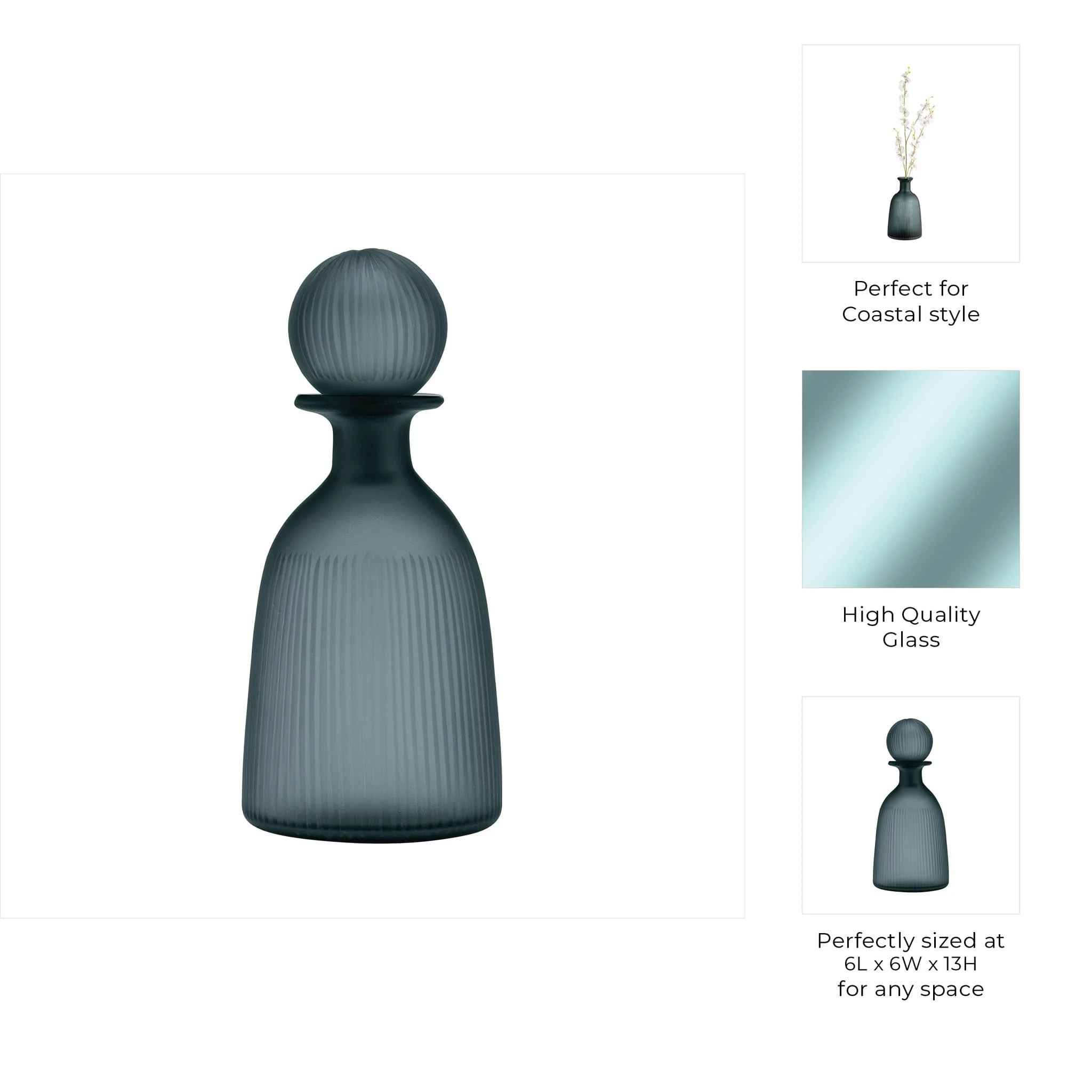 Glass, 13"h Vase W/ Lid, Blue/gray - Image 9