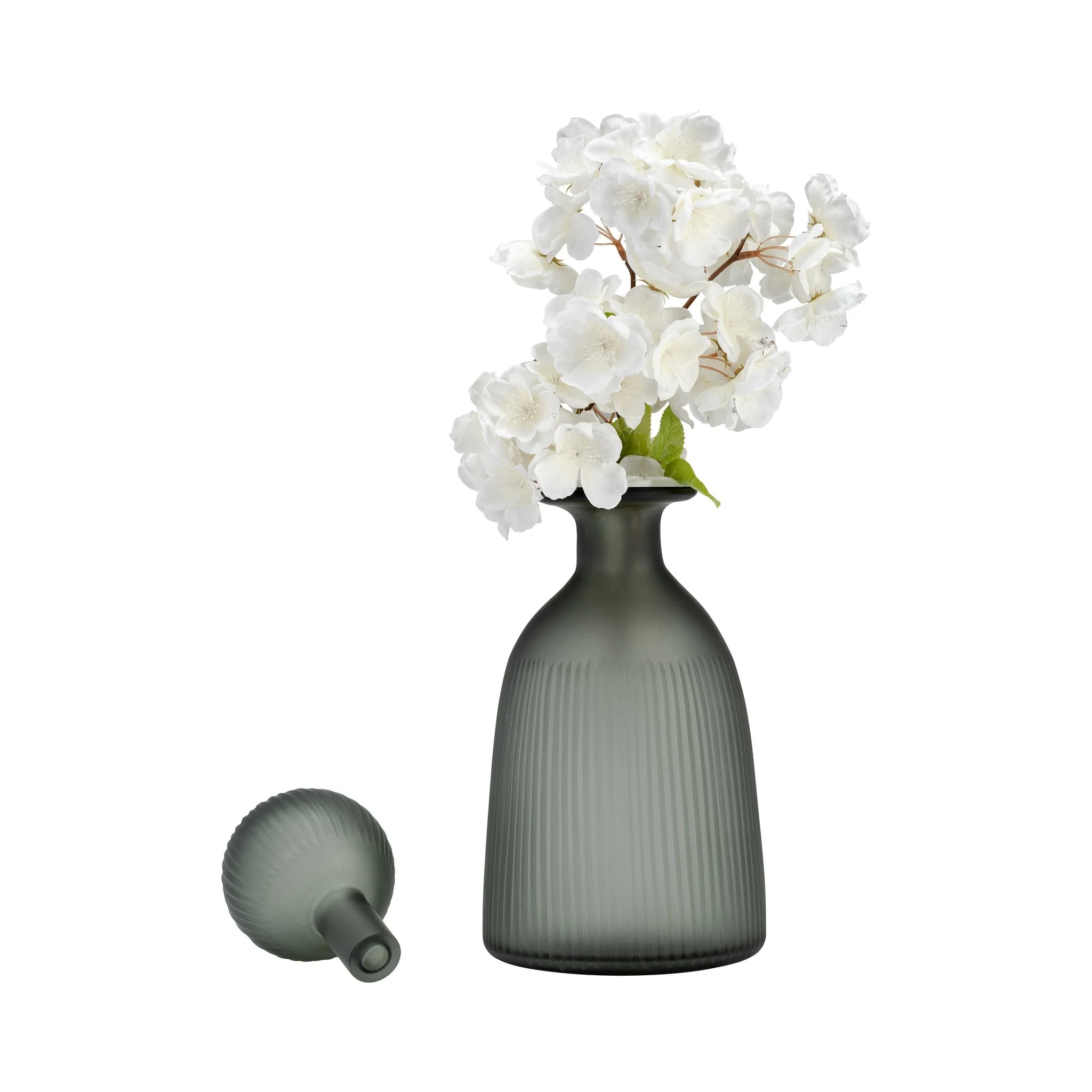 Glass, 13"h Vase W/ Lid, Green/smoke - Image 3