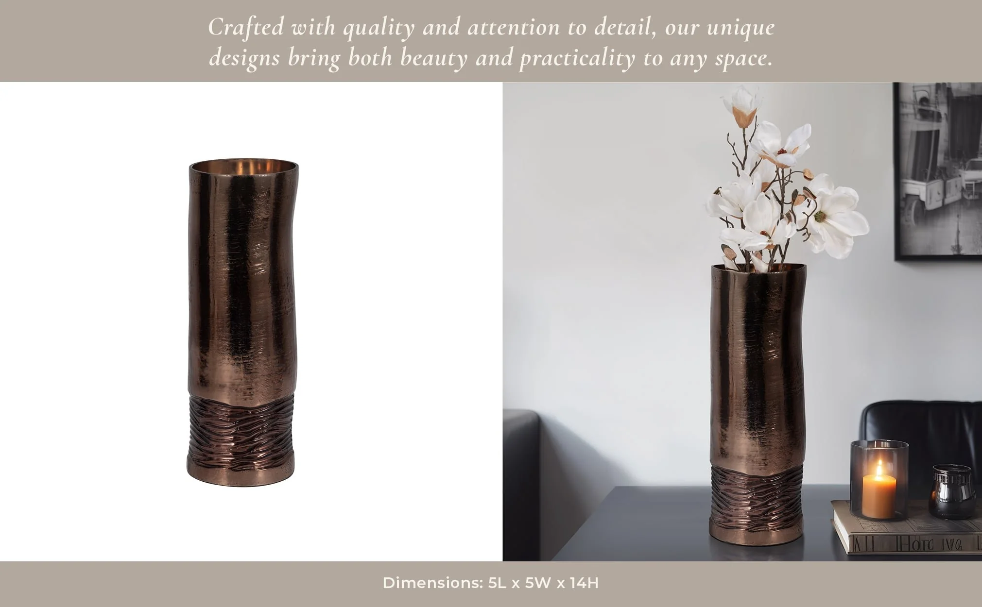Glass, 14" Textured Enamel Vase, Bronze - Image 11