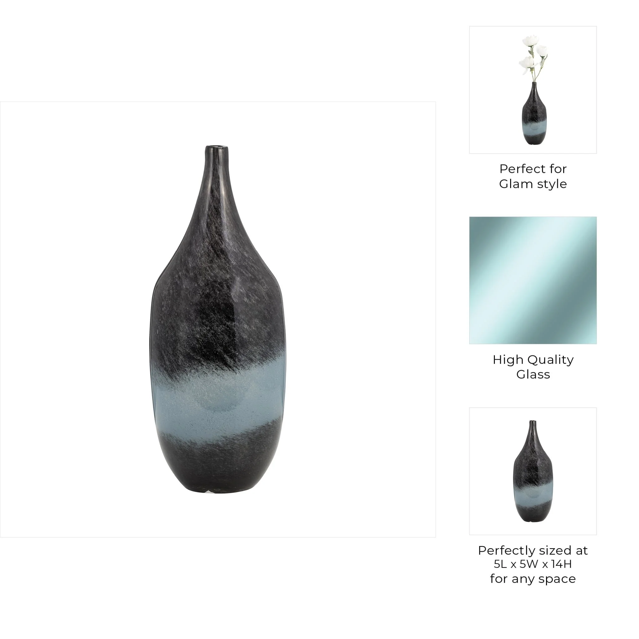 Glass, 14" Vase Blue Ombre - Image 8