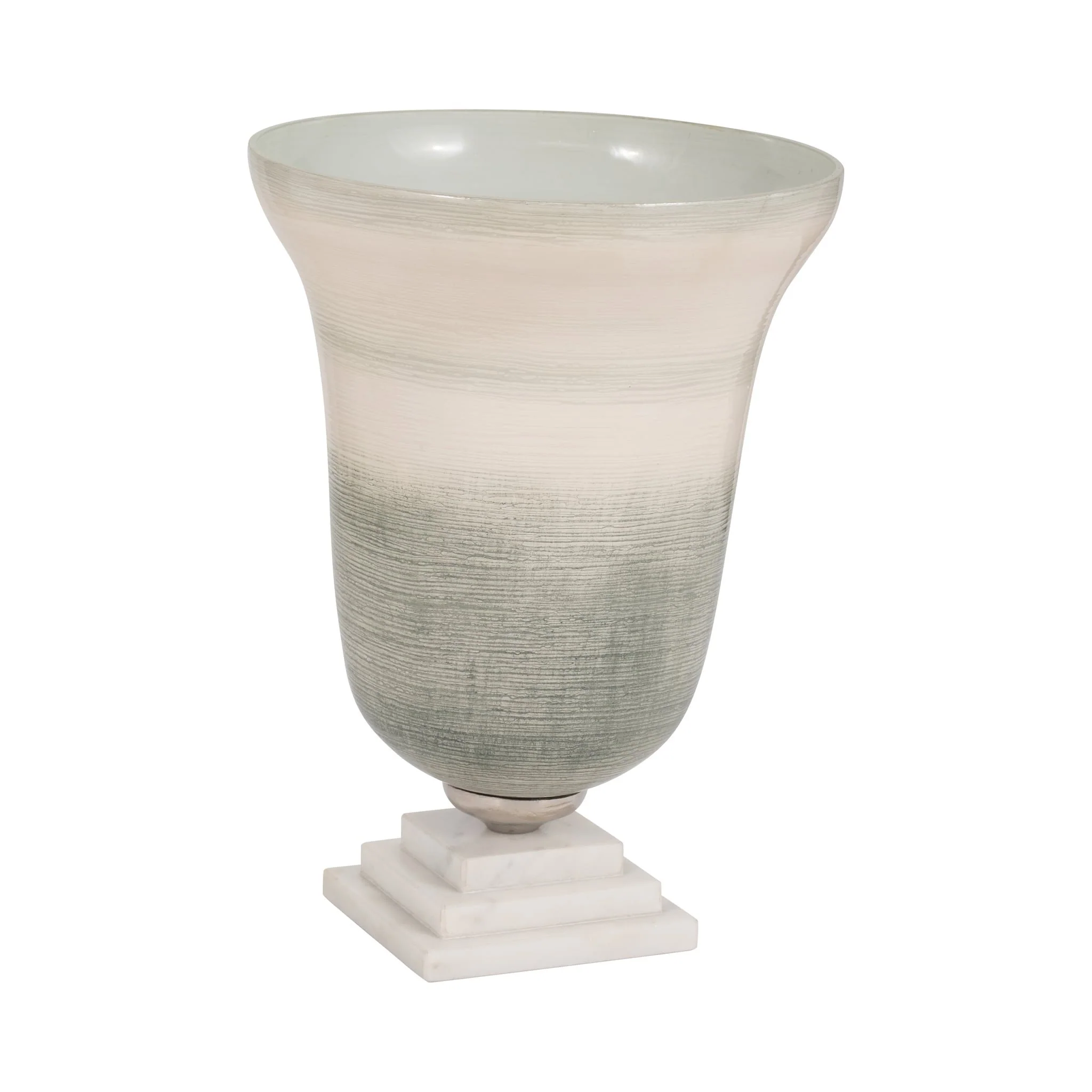 Glass, 14" Vase On Marble Base, Sage/ivory Kd - Image 3