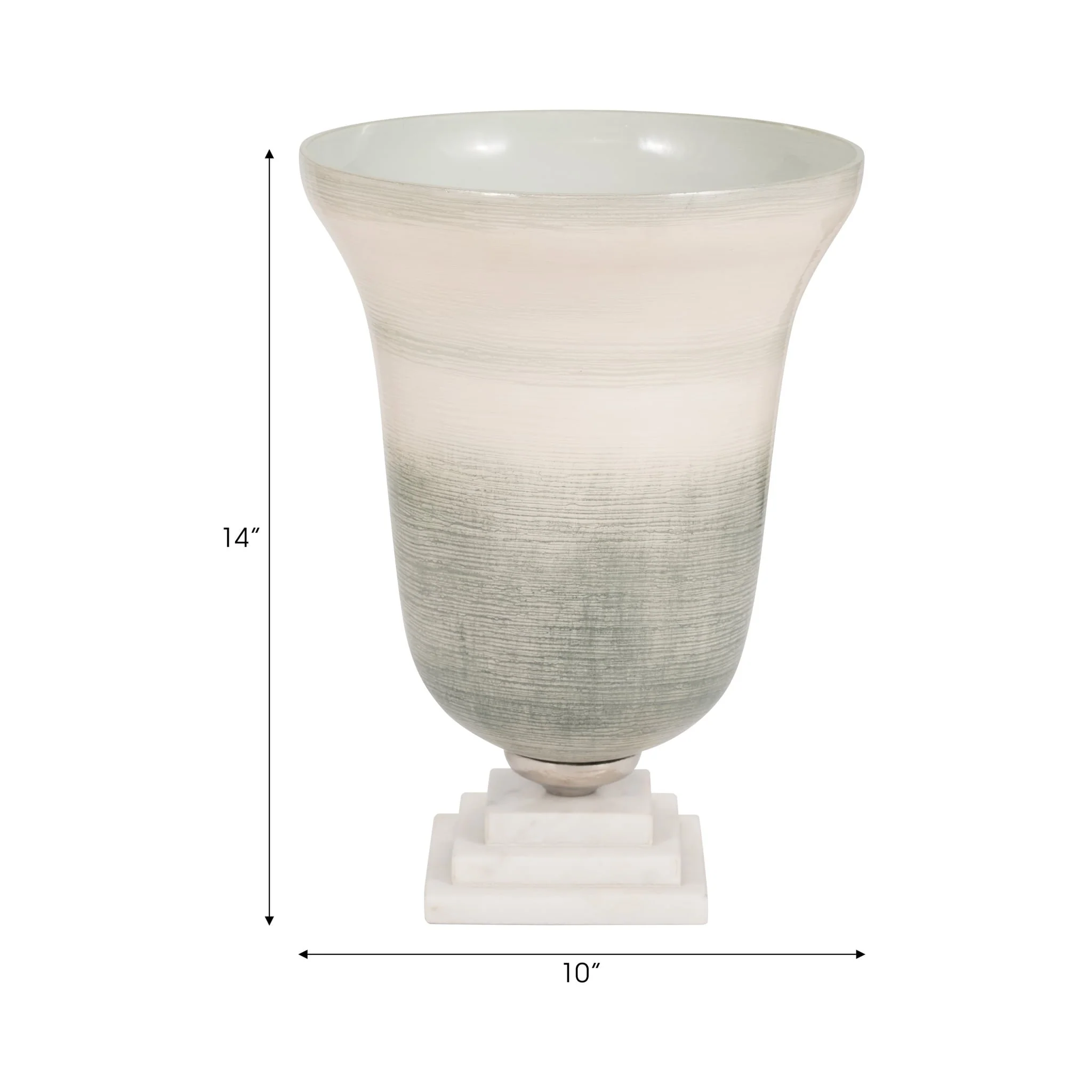 Glass, 14" Vase On Marble Base, Sage/ivory Kd - Image 9