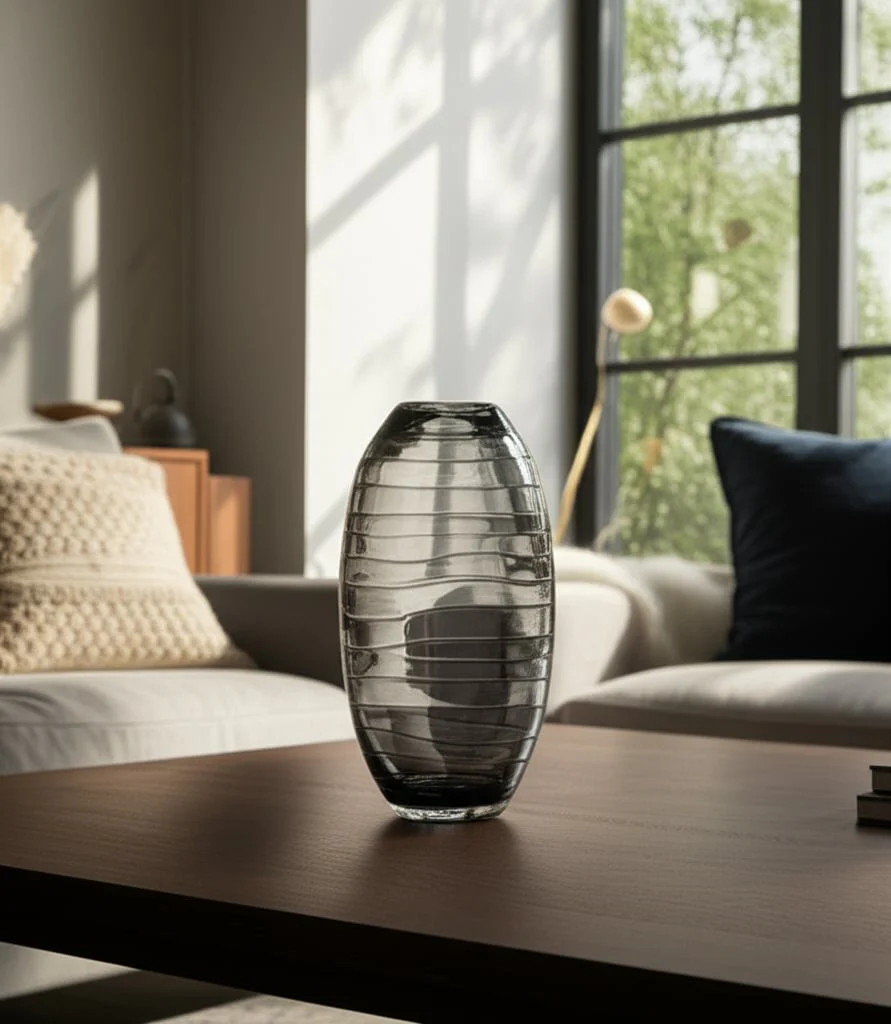 Glass, 14"h Pinched Vase, Smoke - Image 14