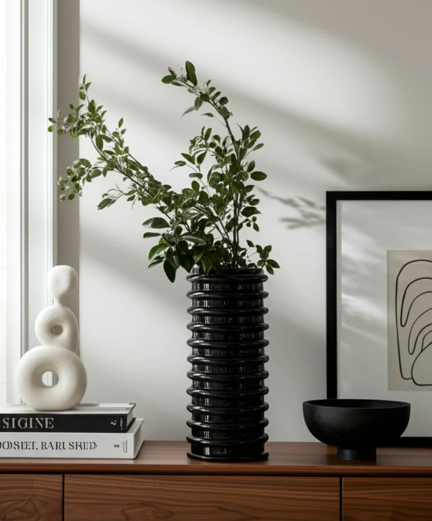 Glass, 14"h, Scallop Vase, Black - Image 11