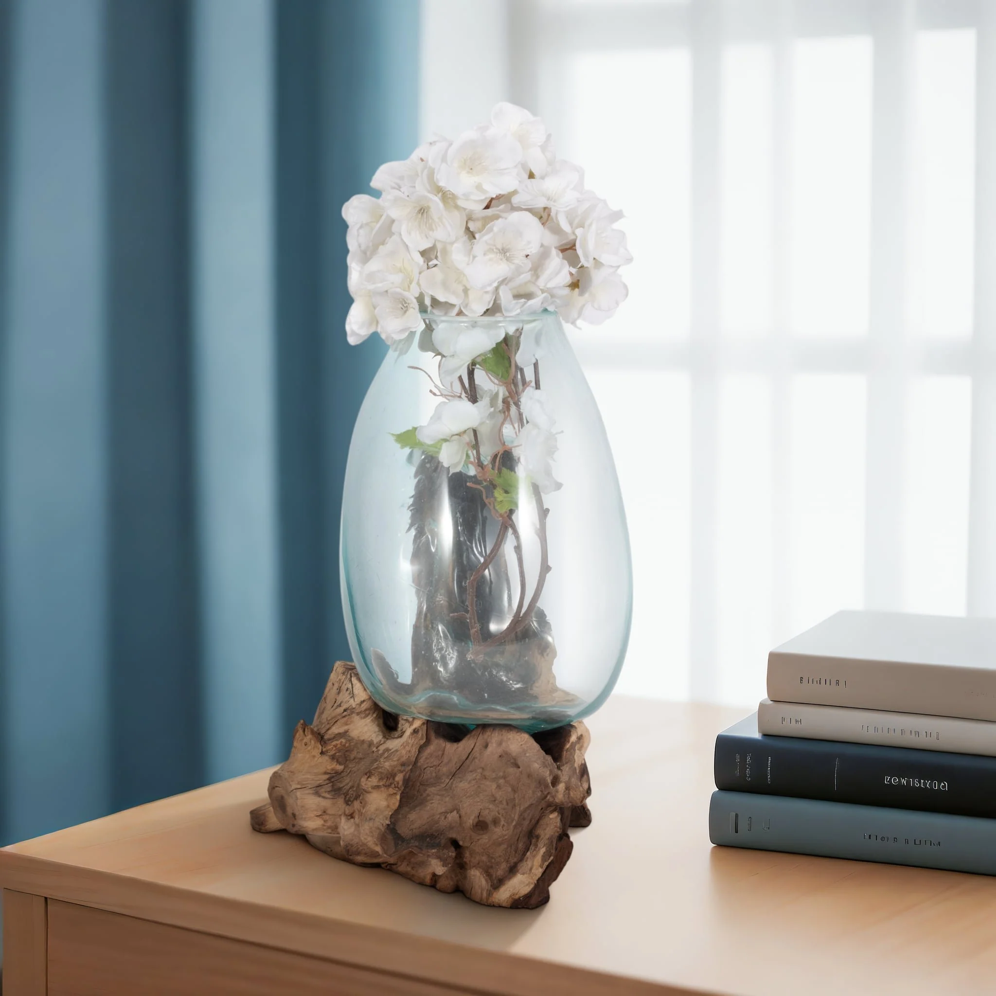Glass 14"h Vase In Wood Stand, Brown - Image 10