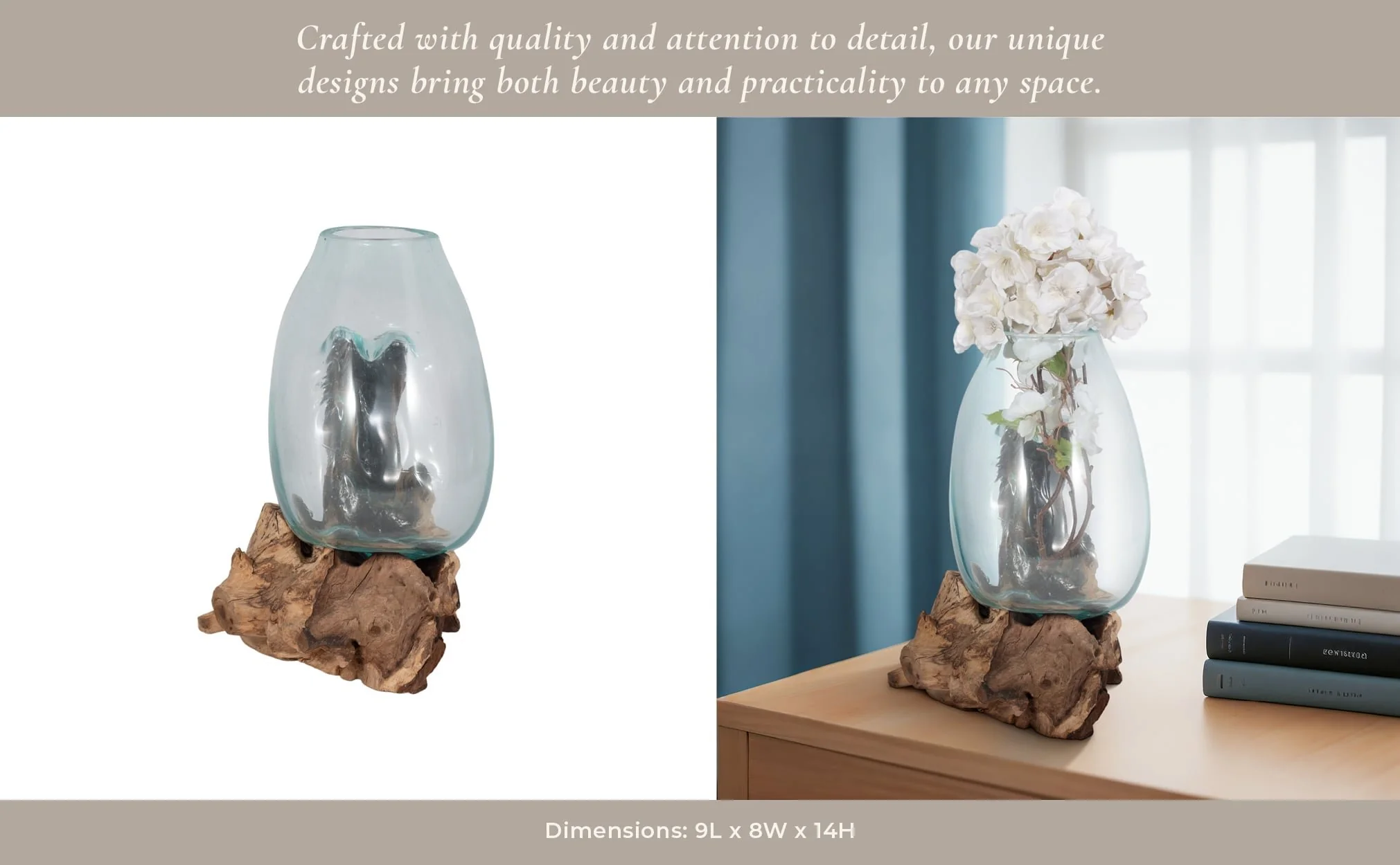 Glass 14"h Vase In Wood Stand, Brown - Image 11