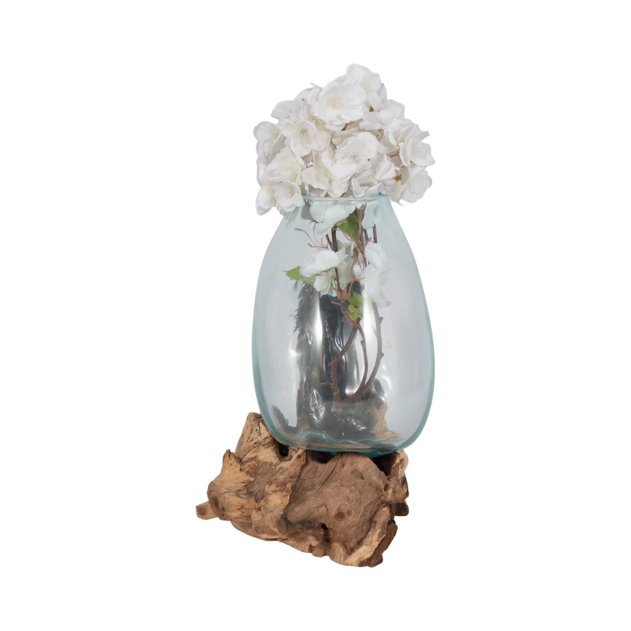 Glass 14"h Vase In Wood Stand, Brown - Image 2