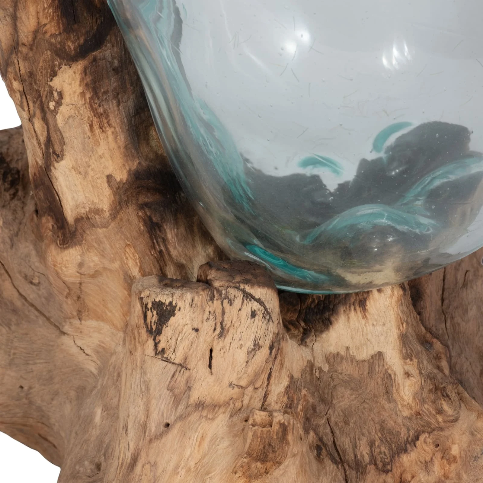 Glass 14"h Vase In Wood Stand, Brown - Image 5