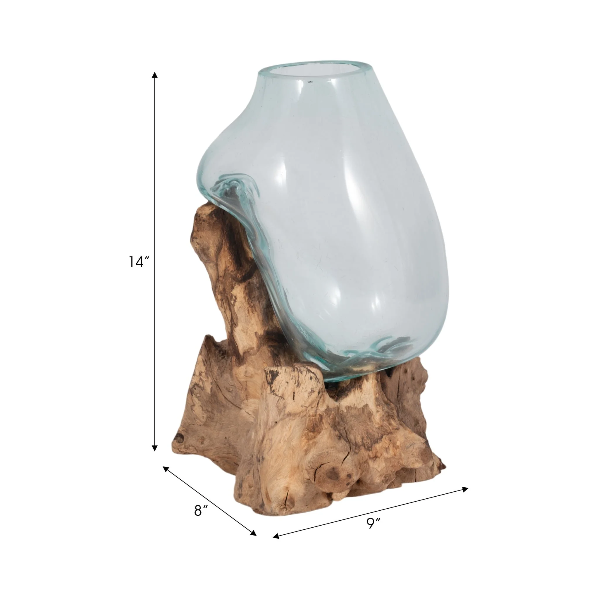 Glass 14"h Vase In Wood Stand, Brown - Image 8