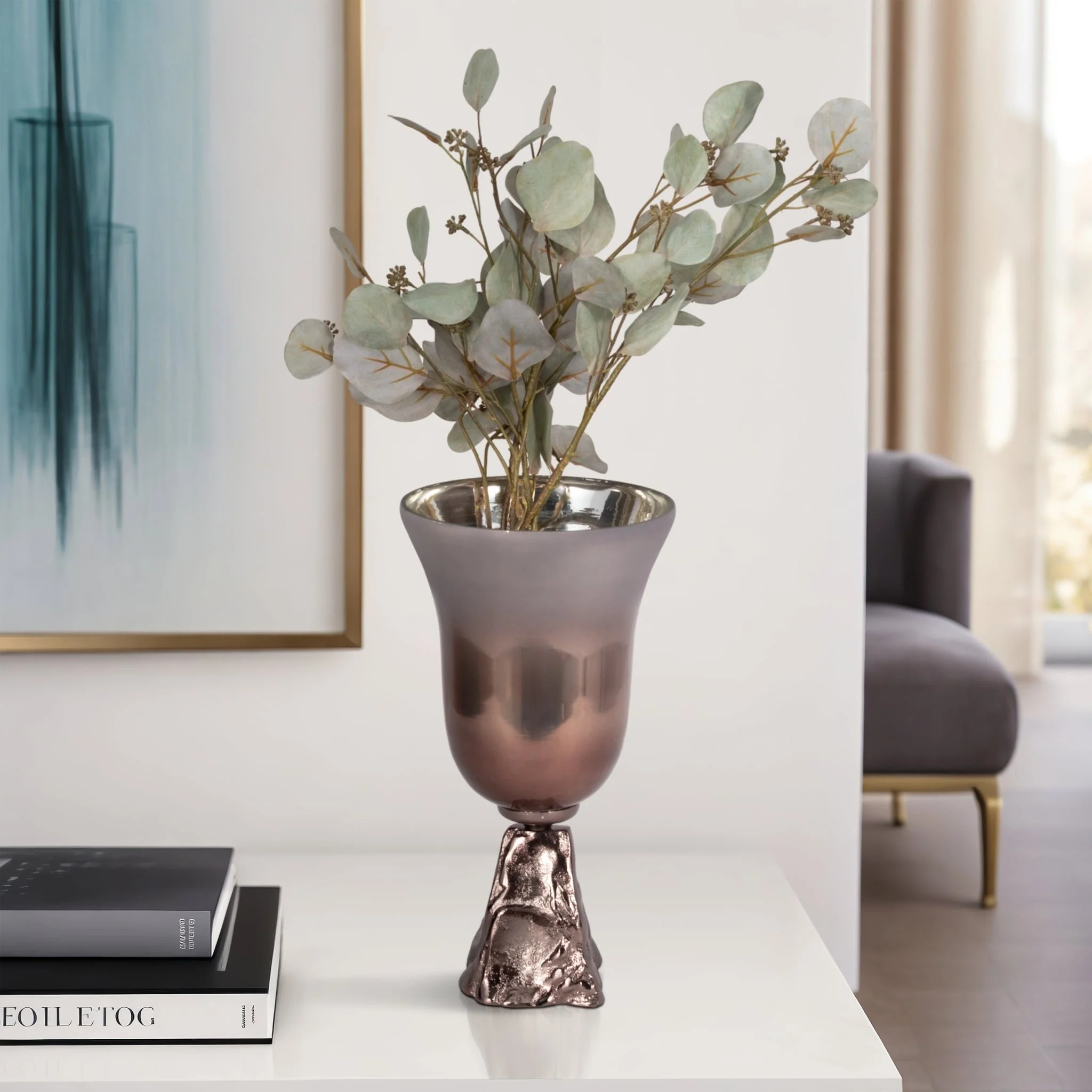 Glass, 15" 2-tone Chalice Vase, Metallic Kd - Image 10