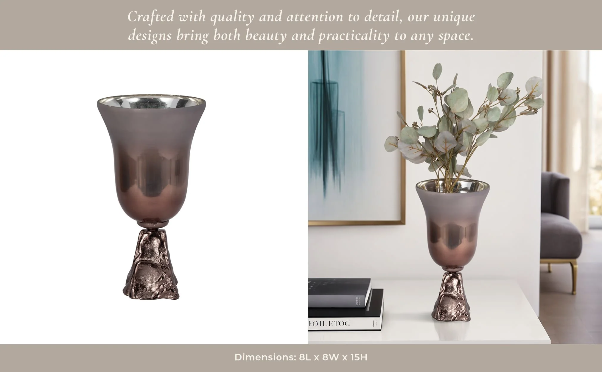 Glass, 15" 2-tone Chalice Vase, Metallic Kd - Image 11