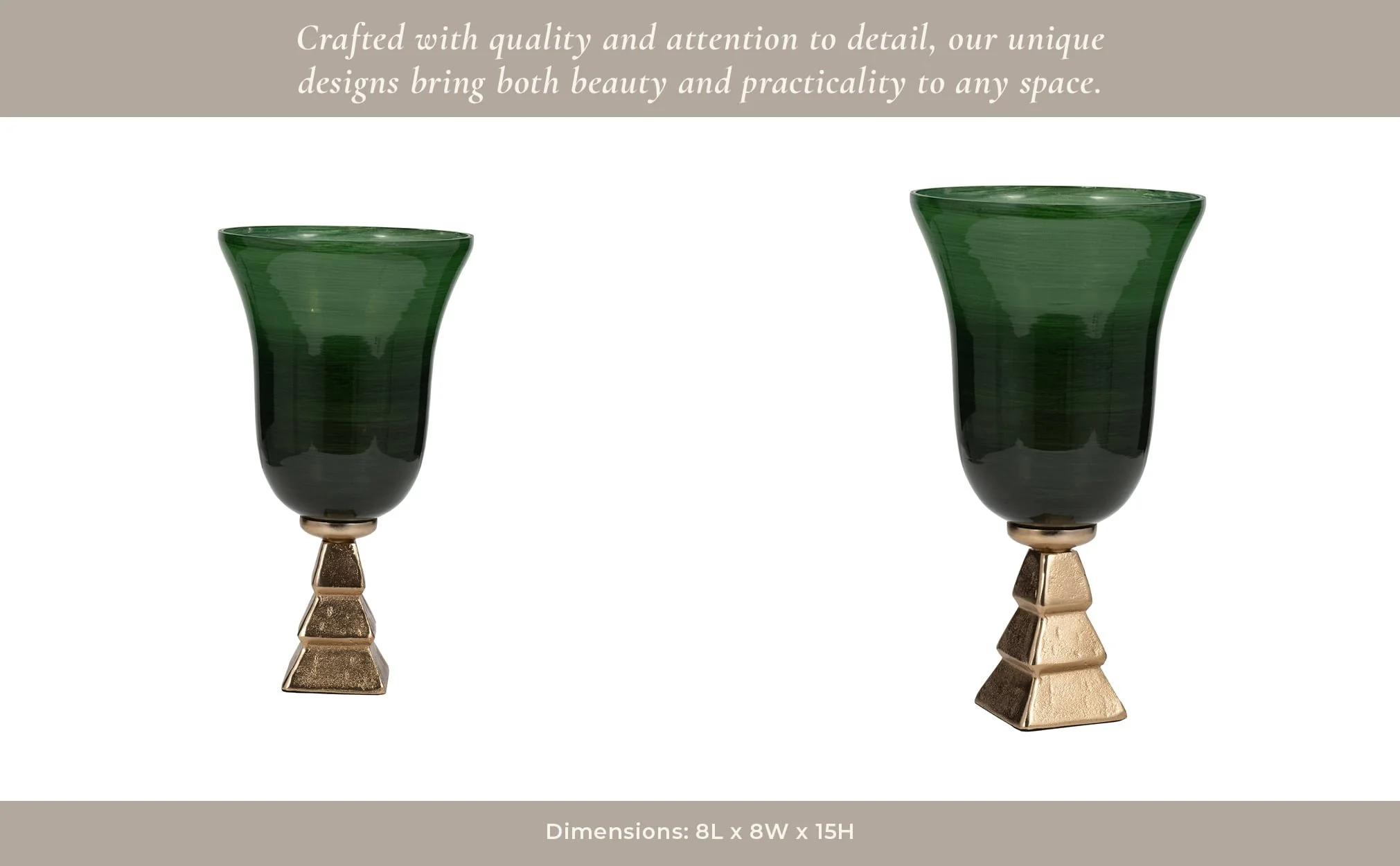 Glass, 15" 5th Ave Vase On Stand, Green/gold - Image 14