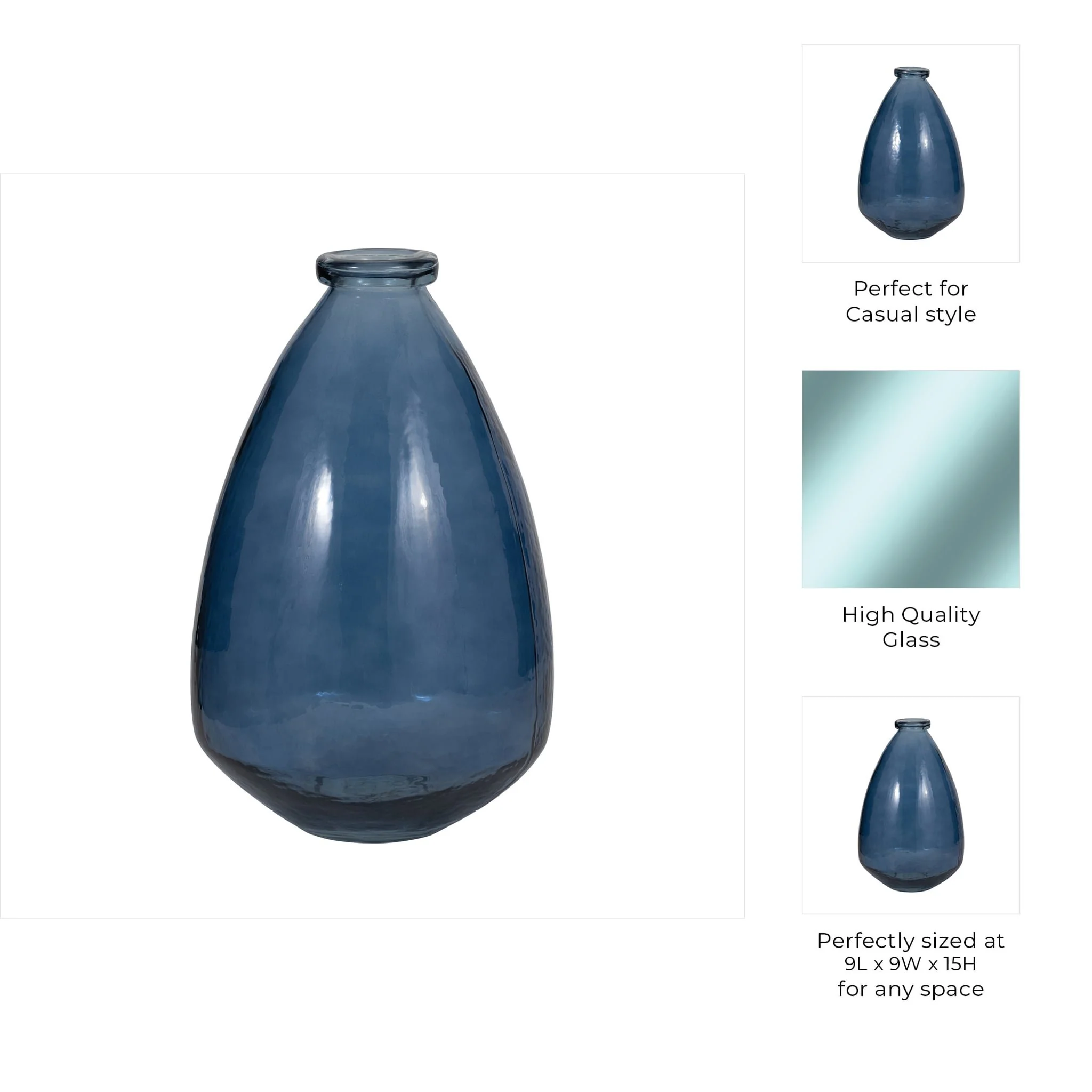 Glass, 15" Balloon Vase, Blue - Image 9