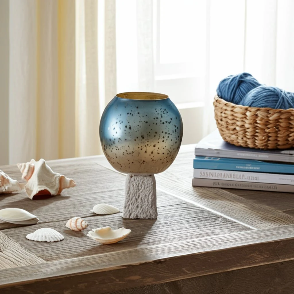 Glass, 15" Bowl Pillar Holder Marble Base, Aqua/wh - Image 11