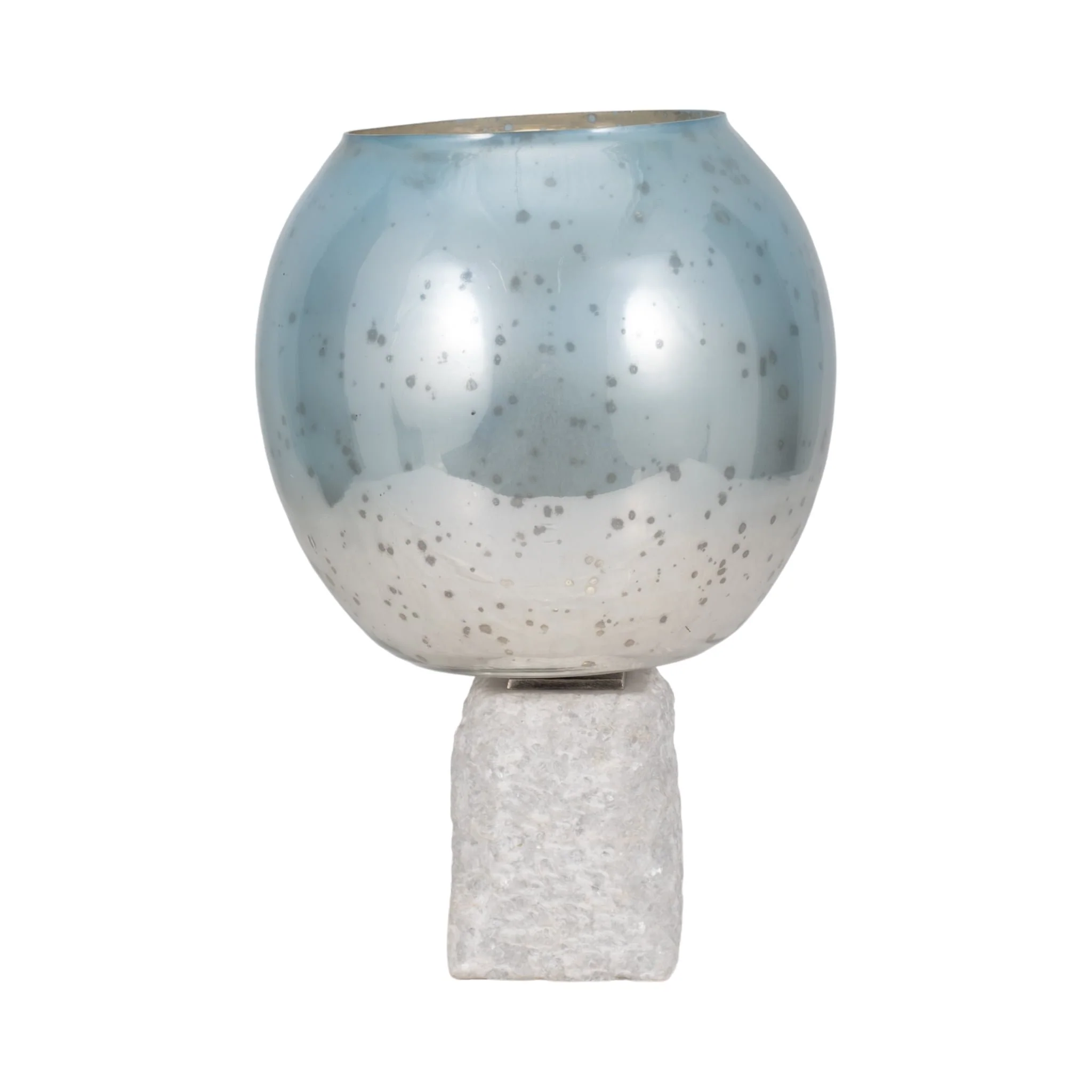 Glass, 15" Bowl Pillar Holder Marble Base, Aqua/wh - Image 3
