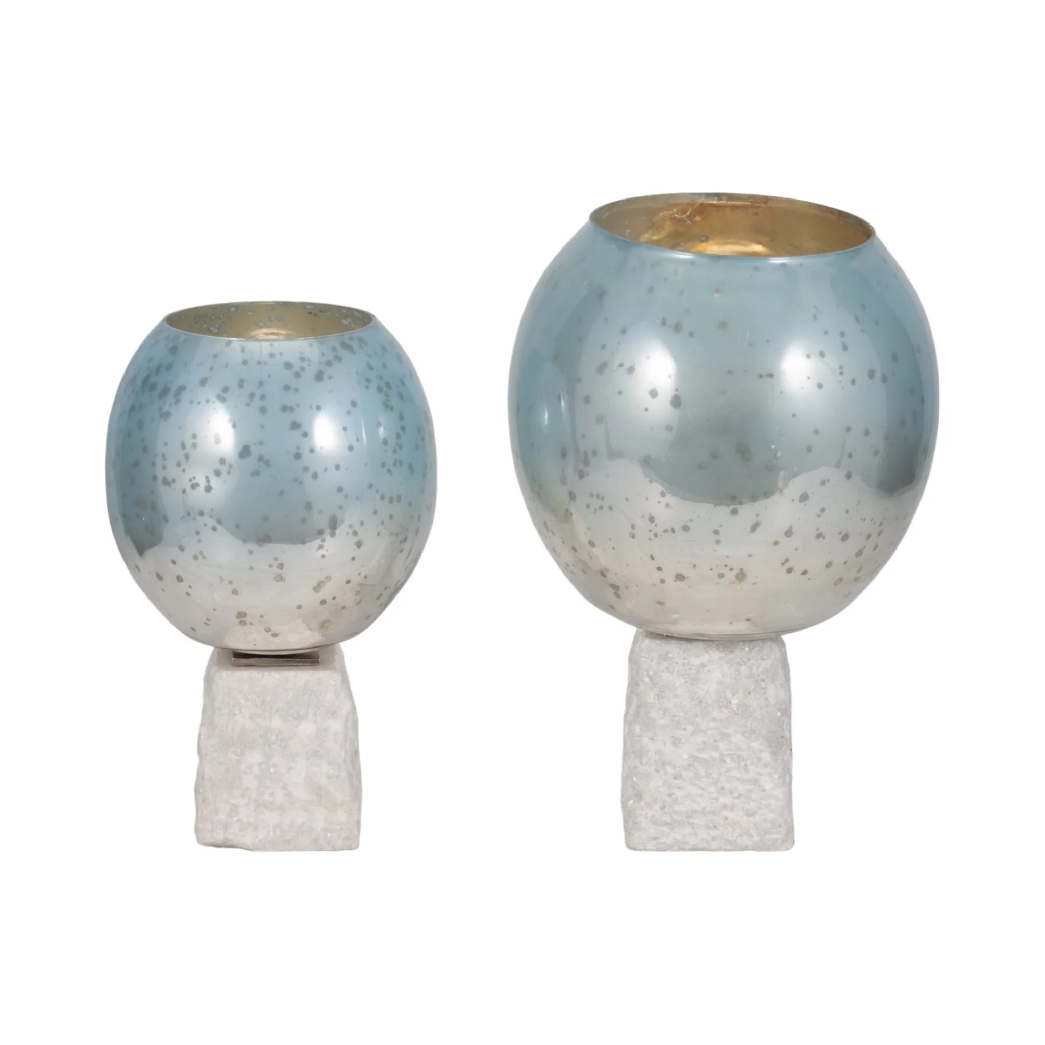 Glass, 15" Bowl Pillar Holder Marble Base, Aqua/wh - Image 7