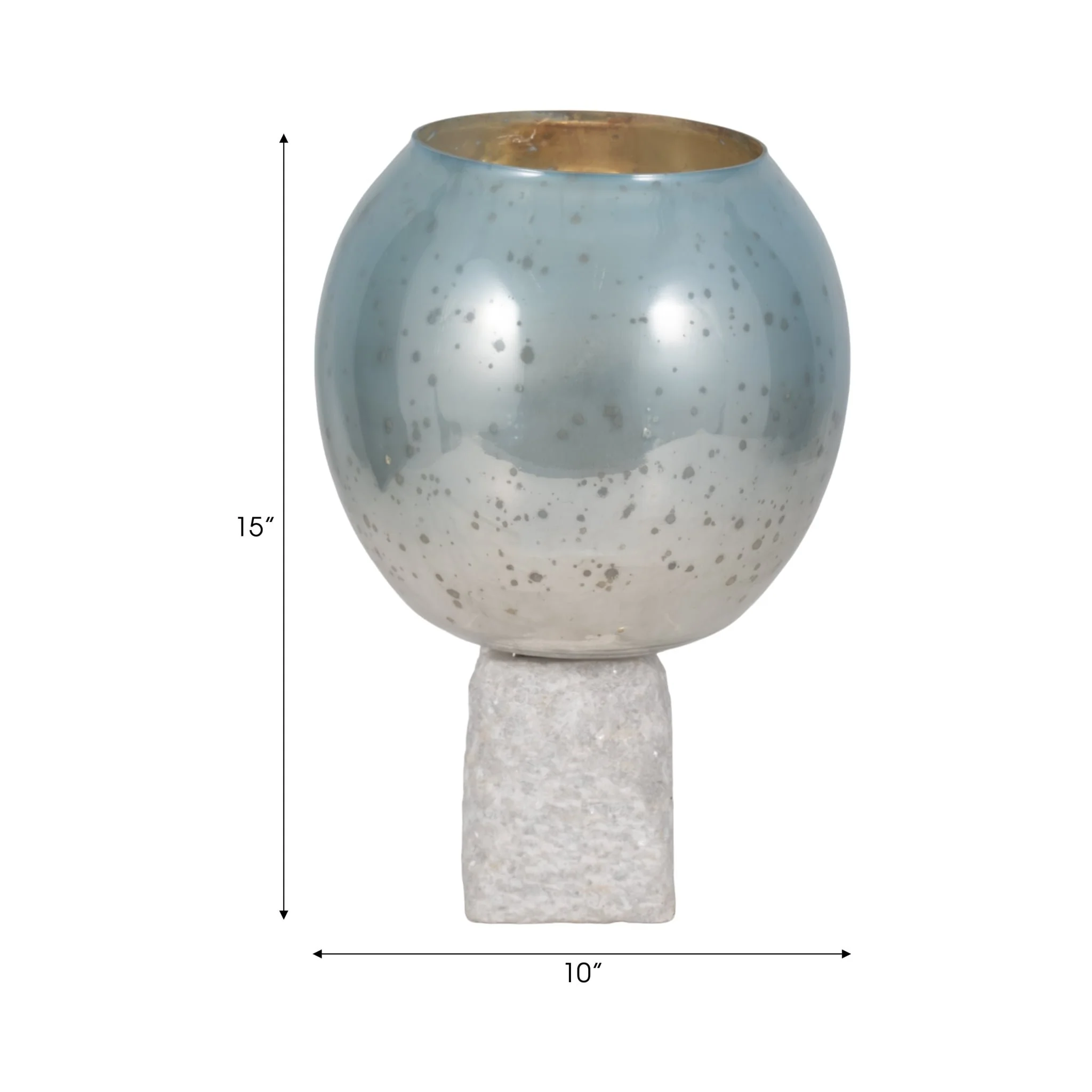 Glass, 15" Bowl Pillar Holder Marble Base, Aqua/wh - Image 8