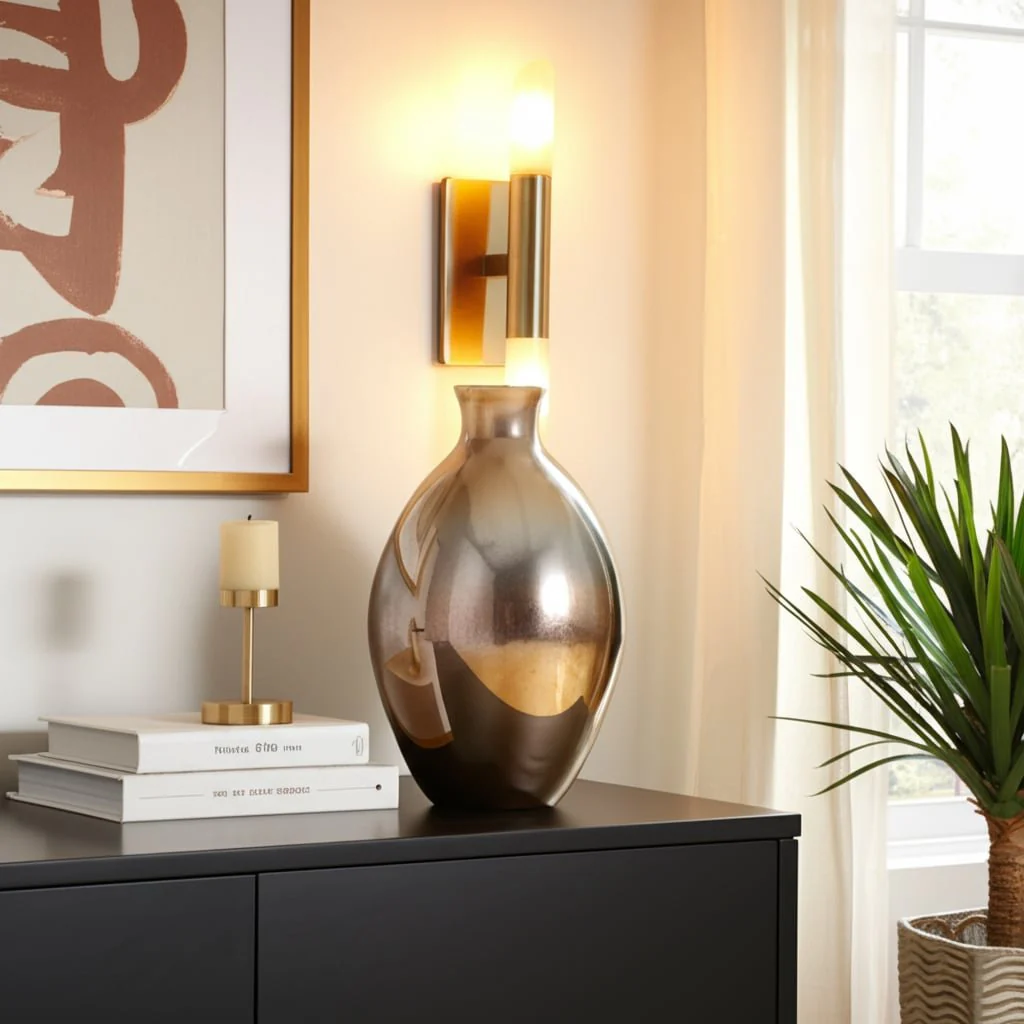 Glass, 15" Bulbous Vase, Champagne - Image 11