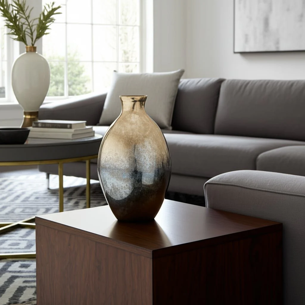 Glass, 15" Bulbous Vase, Champagne - Image 13