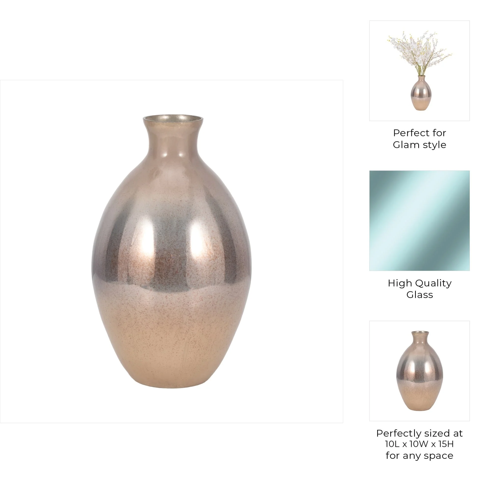 Glass, 15" Bulbous Vase, Champagne - Image 9