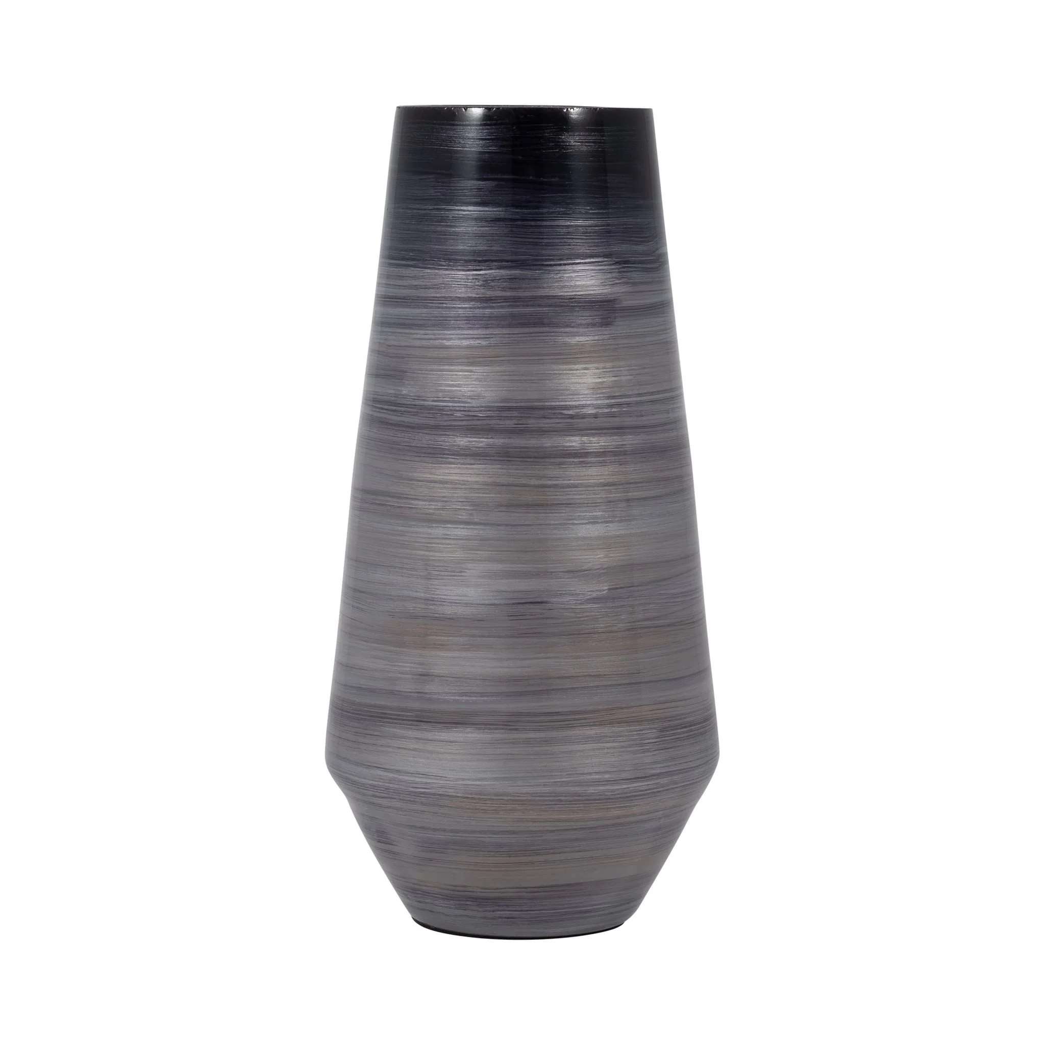 Glass, 15" Enameled Vase, Gray/black - Image 2