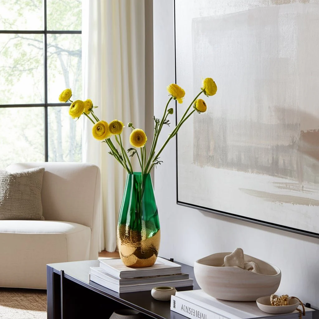 Glass, 15" Gold Dipped Vase, Green - Image 11