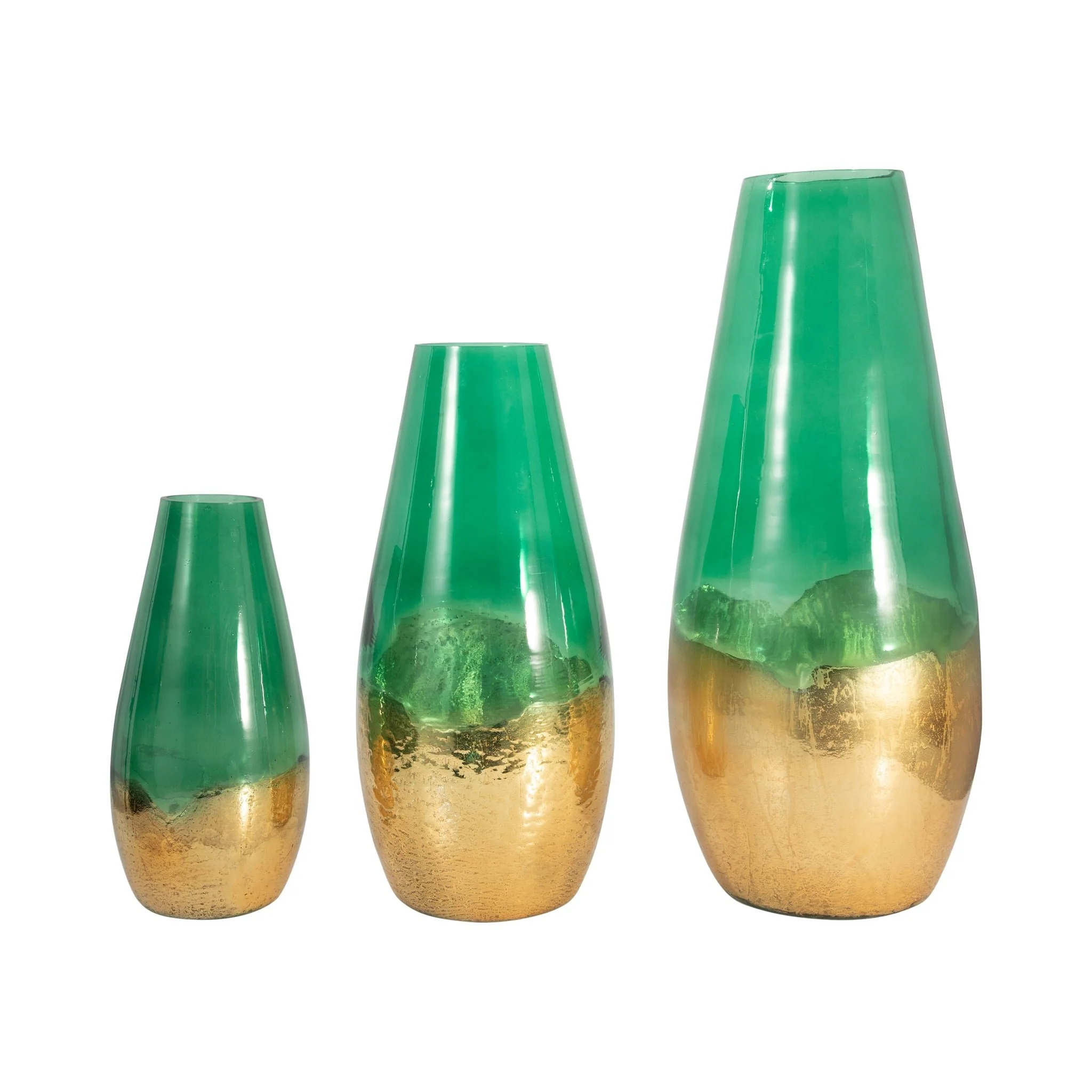 Glass, 15" Gold Dipped Vase, Green - Image 7
