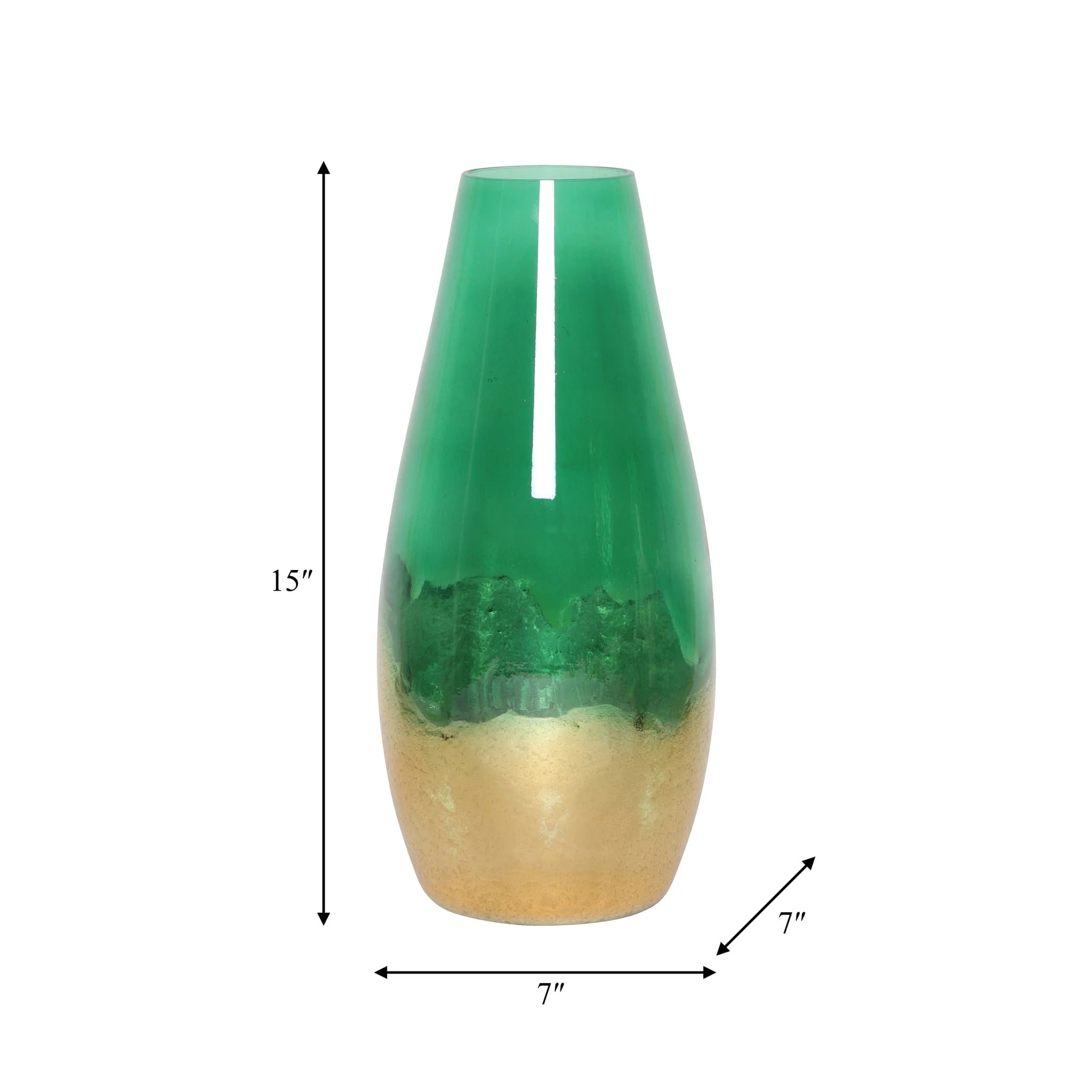 Glass, 15" Gold Dipped Vase, Green - Image 8