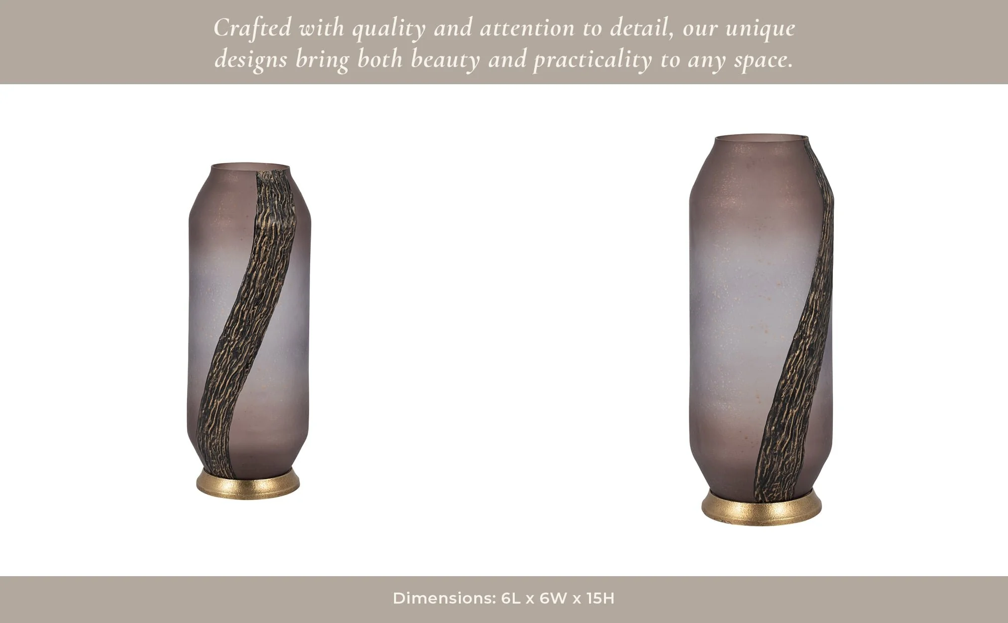 Glass, 15" Metallic Detail Vase,  Blush - Image 12