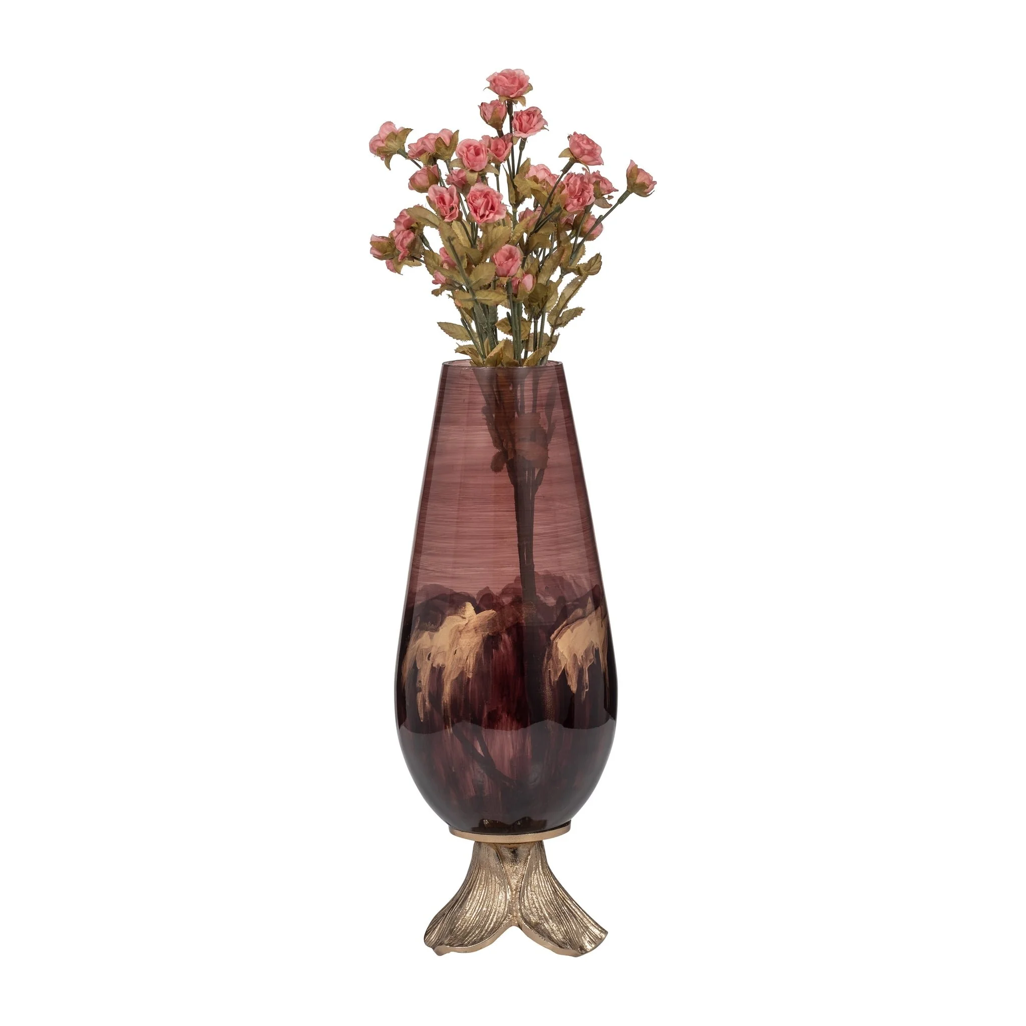Glass, 15" Vase W/ Leaf Base, Bronze - Image 2