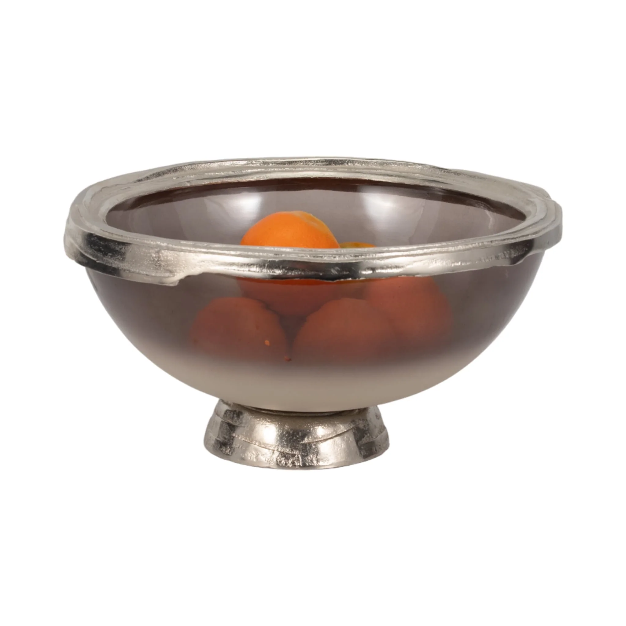 Glass, 15"d Bowl W/ Silver Base, Taupe Nickel - Image 2