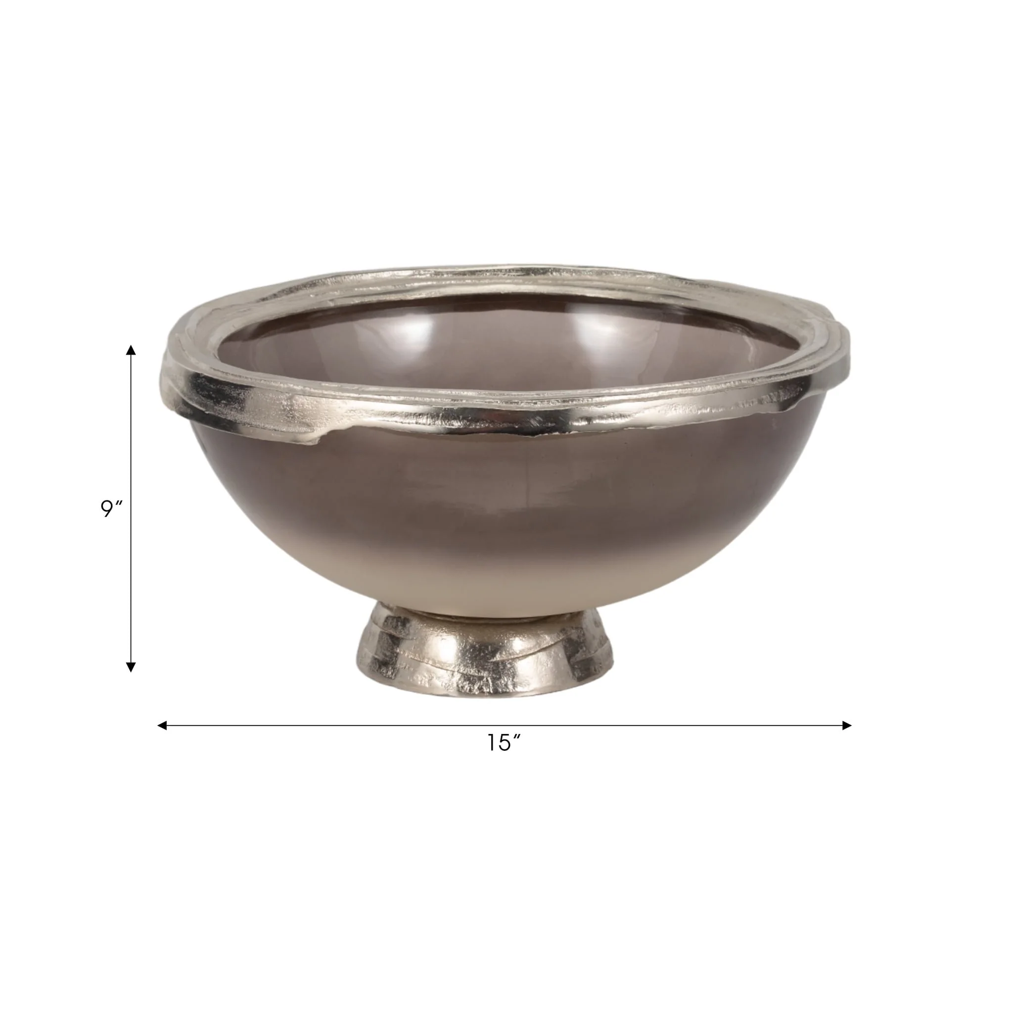 Glass, 15"d Bowl W/ Silver Base, Taupe Nickel - Image 7