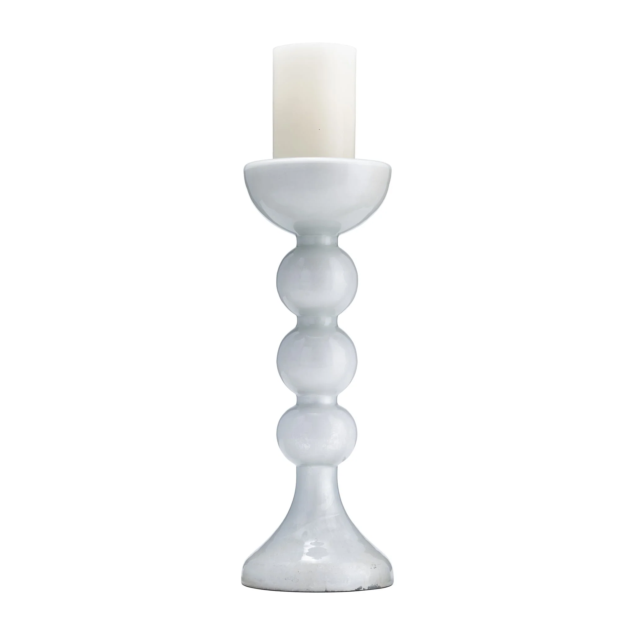 Glass, 15"h, Bubbly Candle Holder, Wht Enam - Image 2