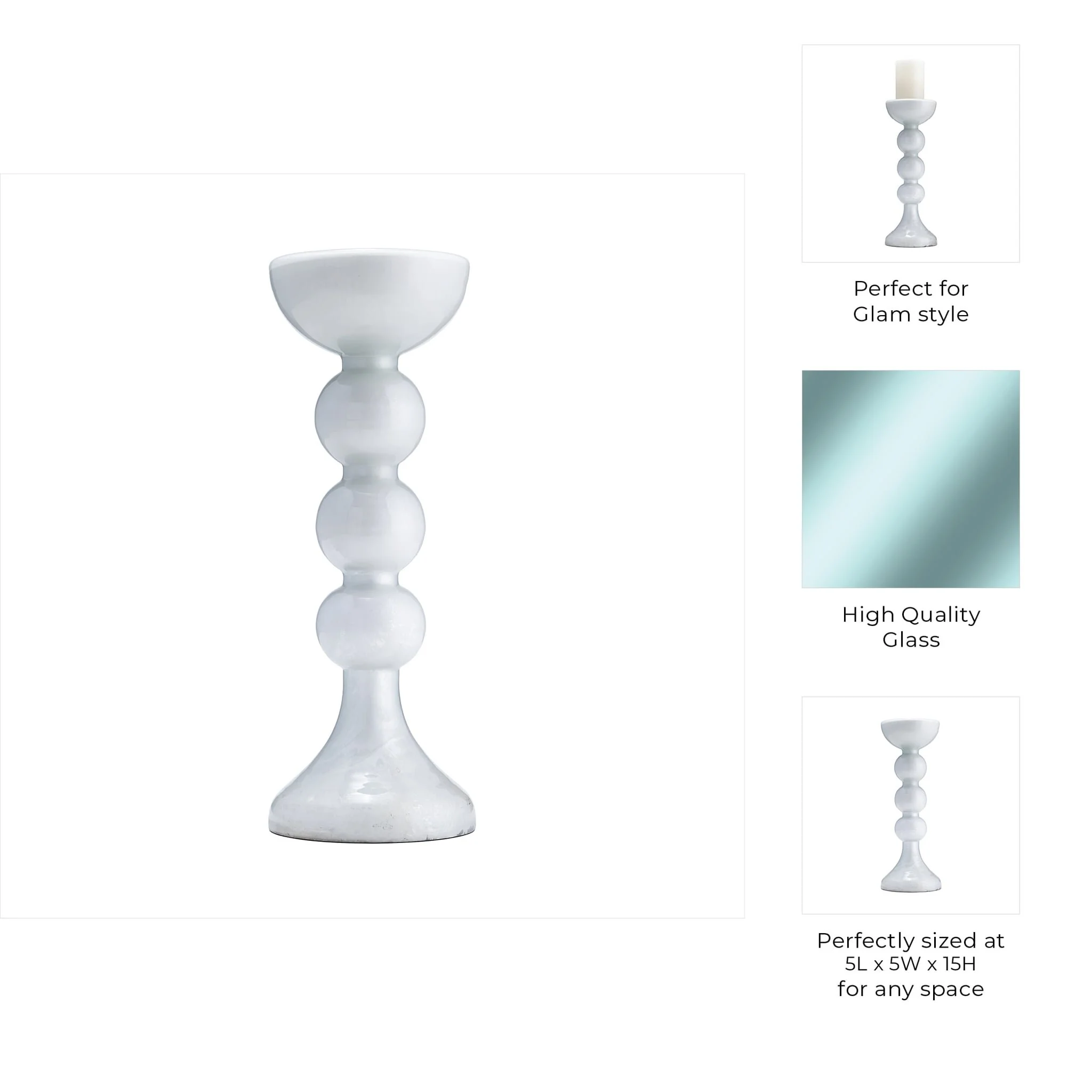 Glass, 15"h, Bubbly Candle Holder, Wht Enam - Image 9