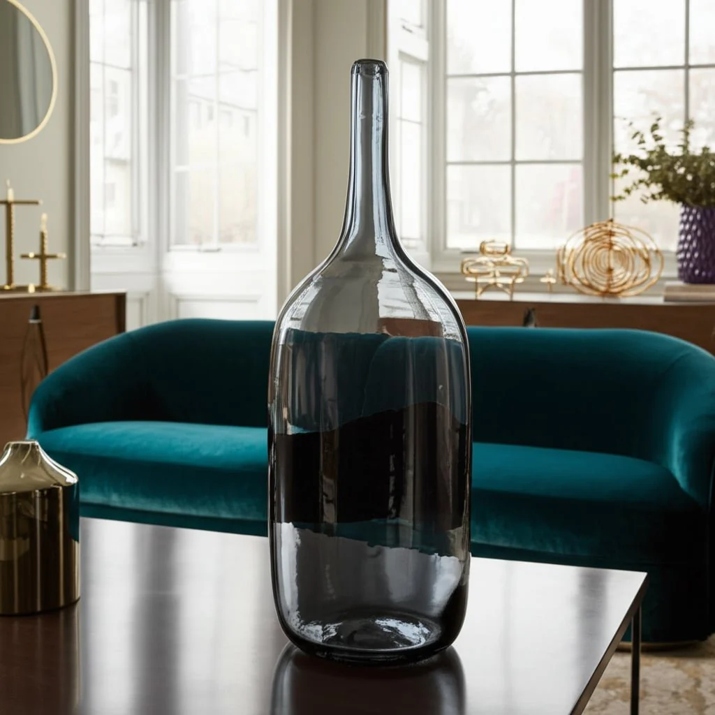Glass, 15"h Long Neck 2-tone Vase, Smoke/black - Image 12