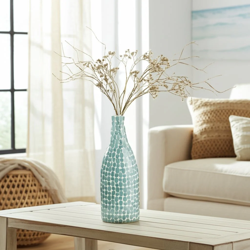 Glass, 15"h Mosaic Vase, Blue - Image 10
