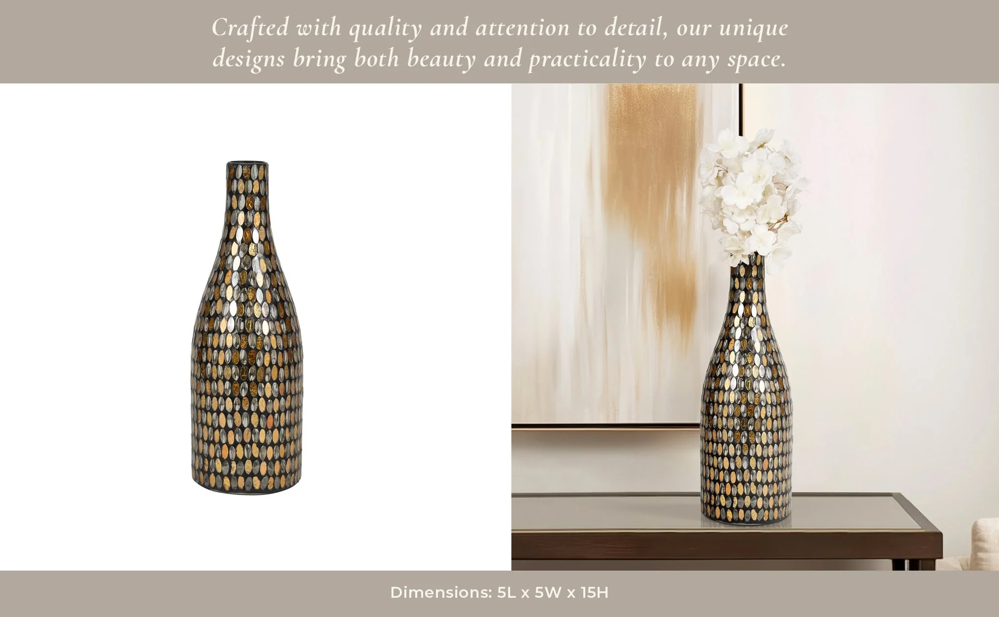 Glass, 15"h Mosaic Vase, Copper - Image 10