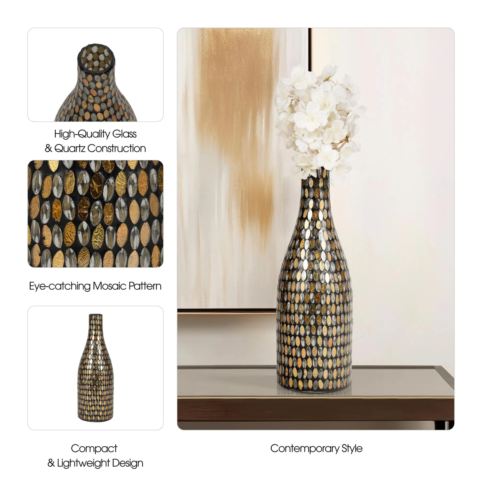 Glass, 15"h Mosaic Vase, Copper - Image 8