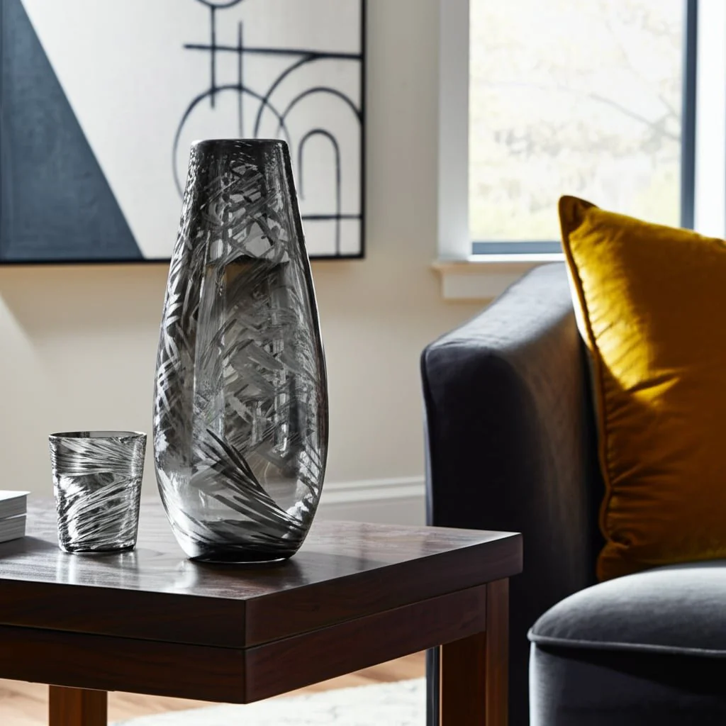 Glass, 15"h Swirl Vase, Black - Image 14