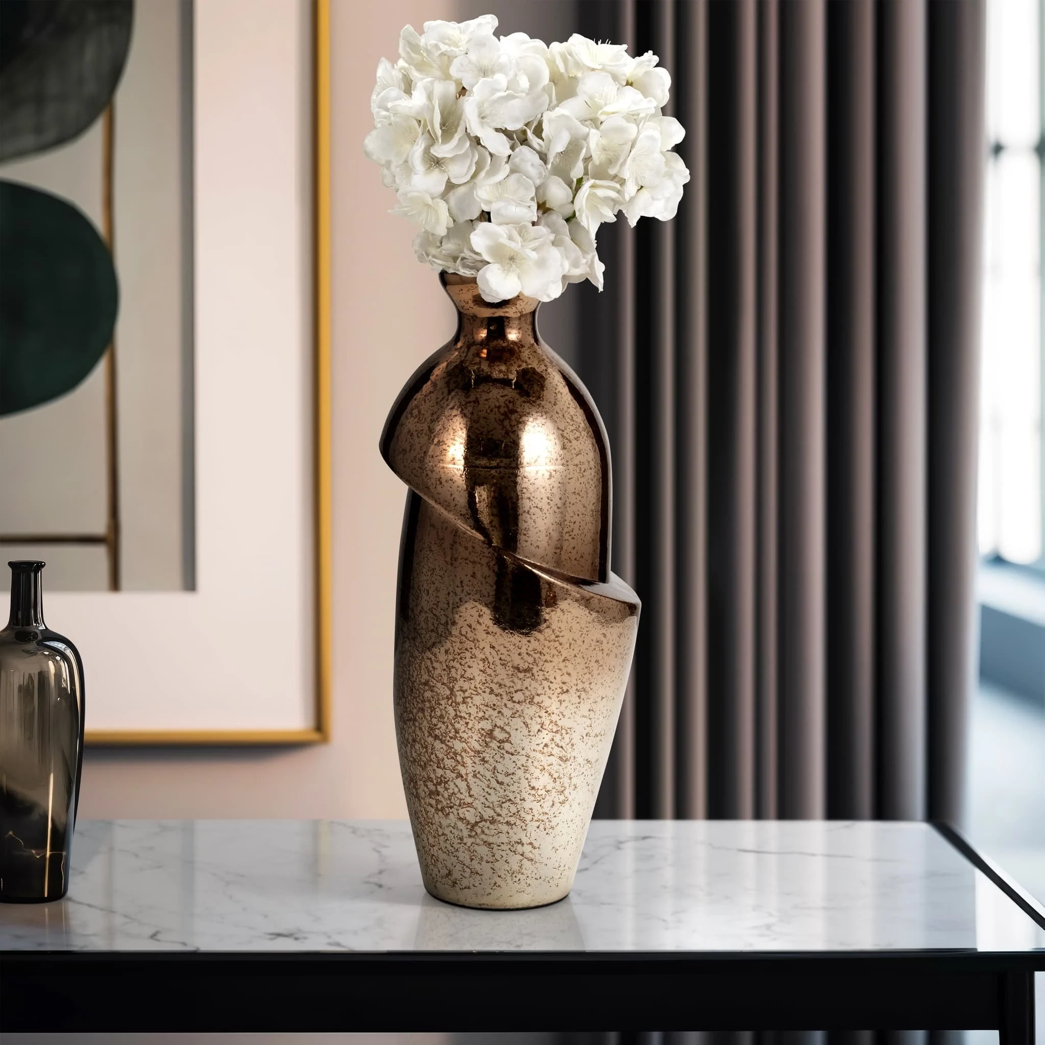 Glass, 16" Abstract Vase, Bronze - Image 11
