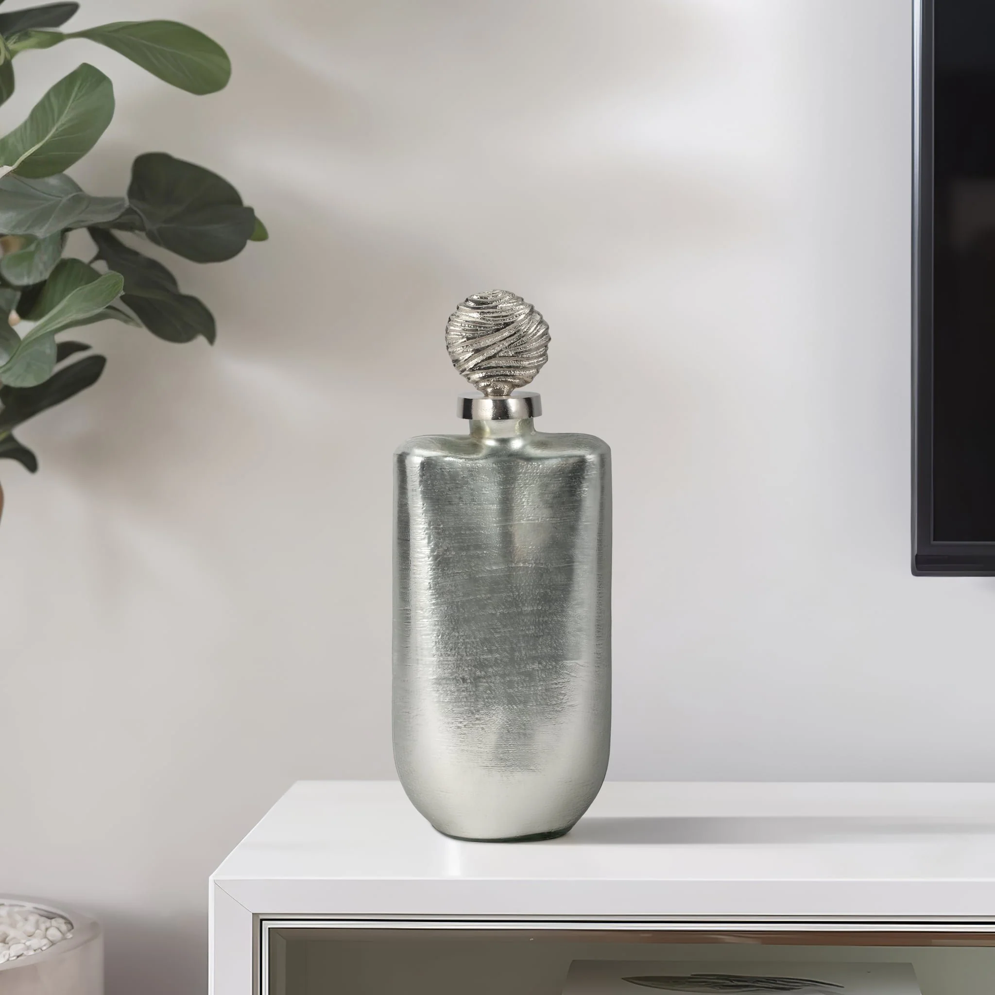 Glass, 16" Metallic Bottle Orb Topper, Silver - Image 10