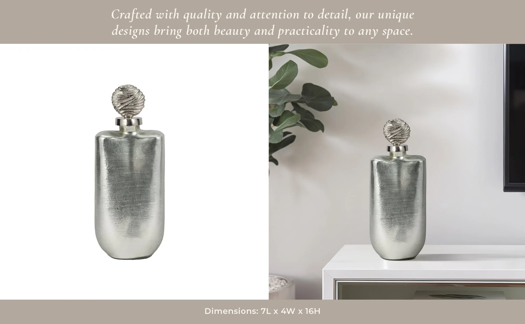 Glass, 16" Metallic Bottle Orb Topper, Silver - Image 11