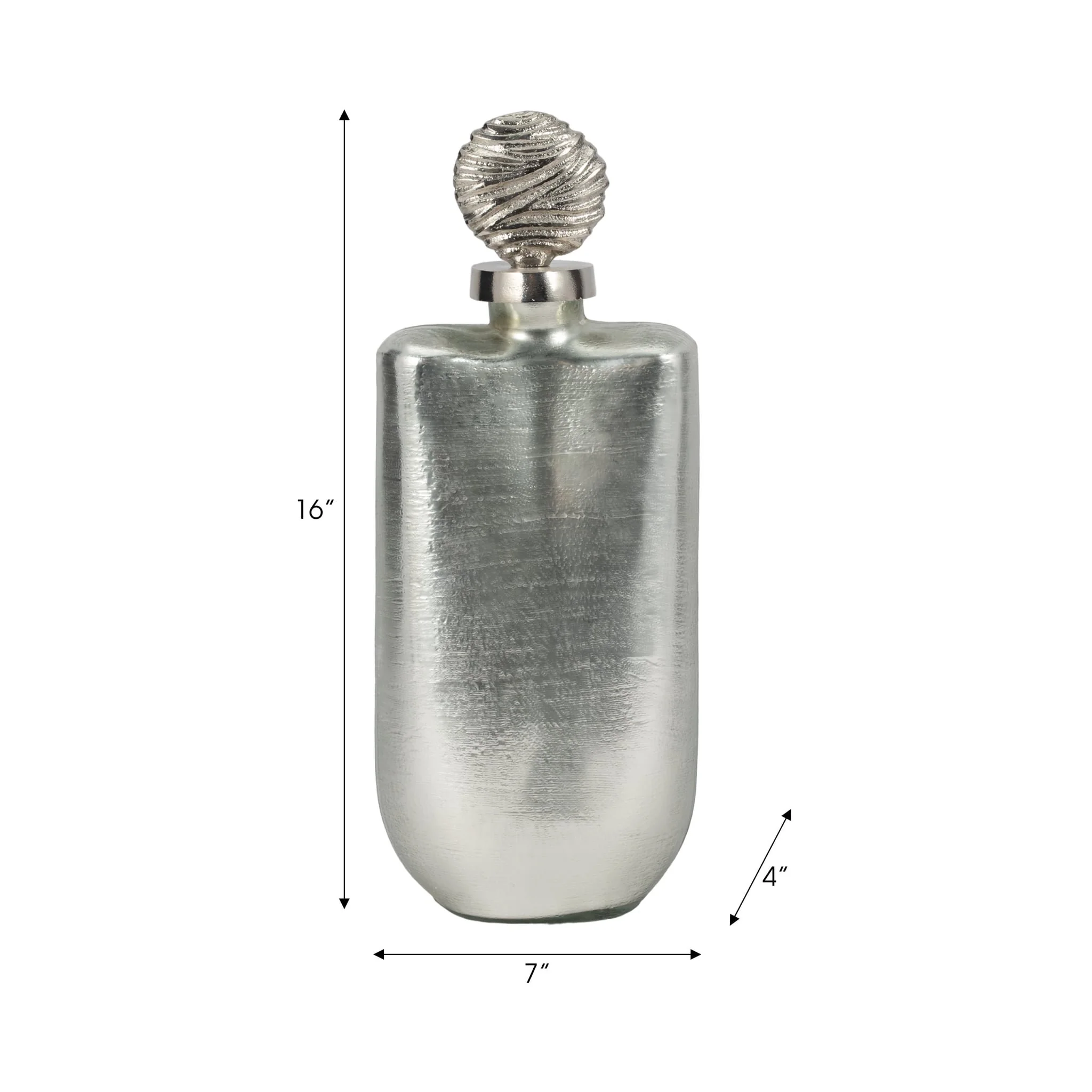 Glass, 16" Metallic Bottle Orb Topper, Silver - Image 8