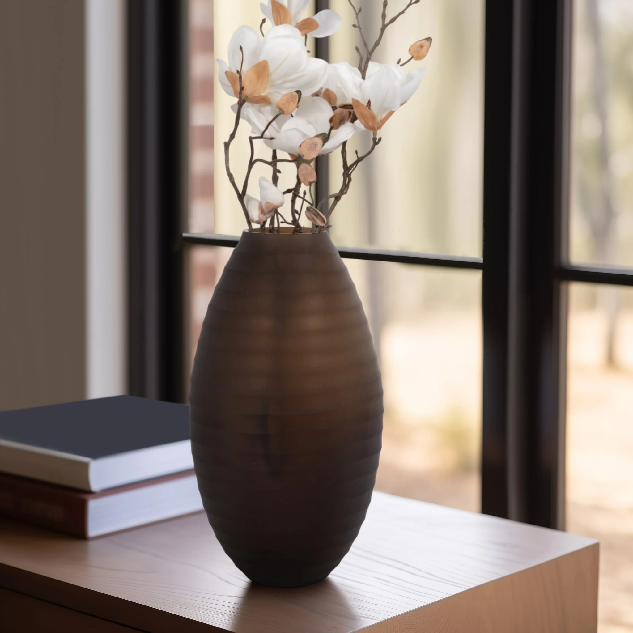 Glass, 16" Ridged Urn Vase, Champagne - Image 10