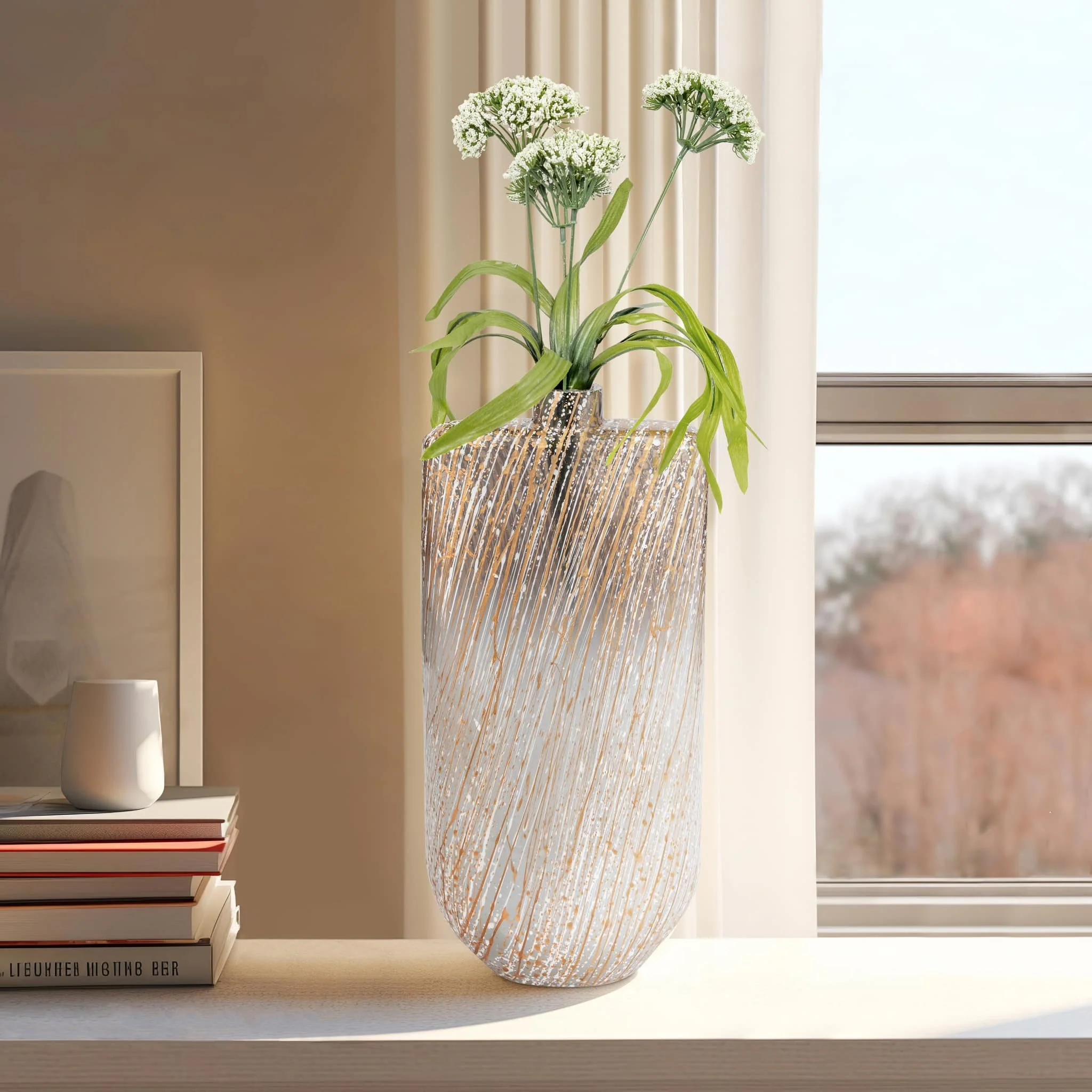 Glass,16",striped Stained Vase,multi - Image 11