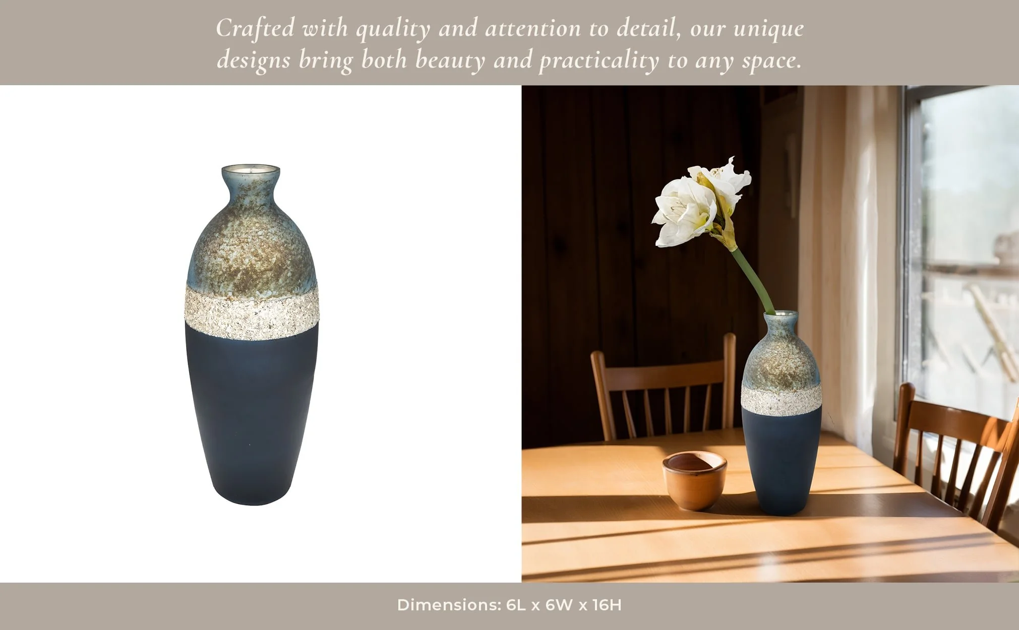Glass, 16" Tri-colored Glittered Vase, Multi - Image 11