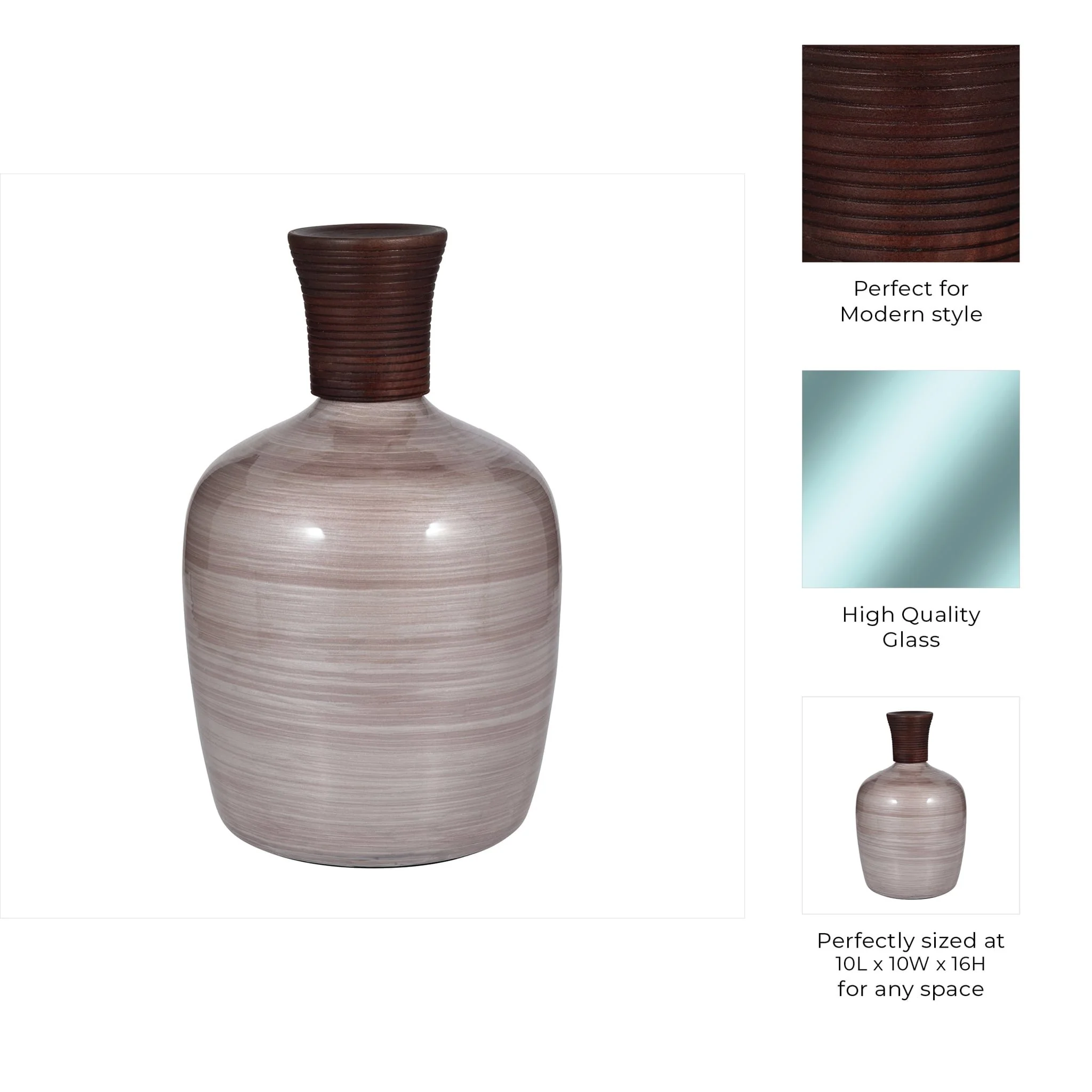 Glass, 16" Wooden Top Vase, Blush - Image 9