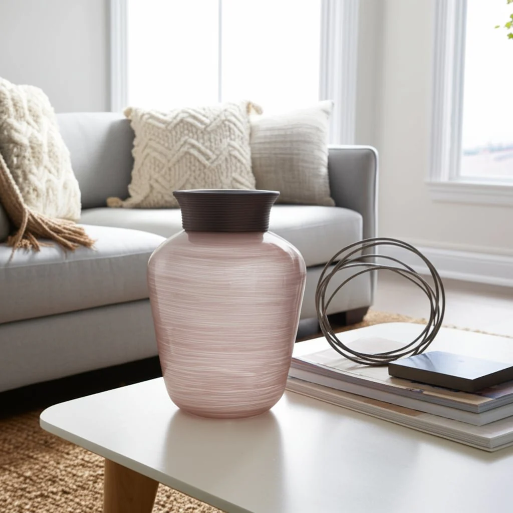 Glass, 16" Wooden Top Vase, Blush - Image 11