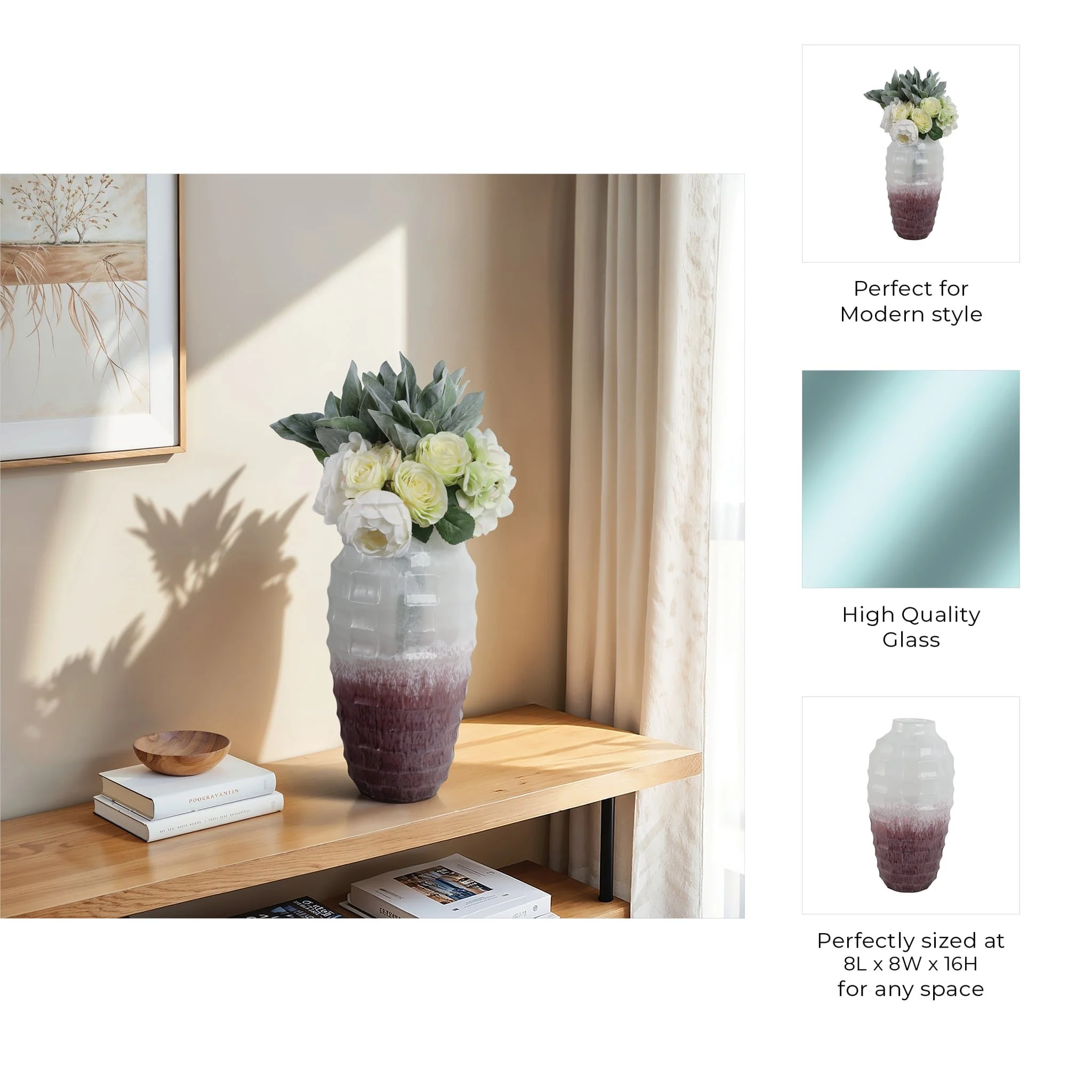 Glass, 16"h 2-tone Vase, Blush - Image 9
