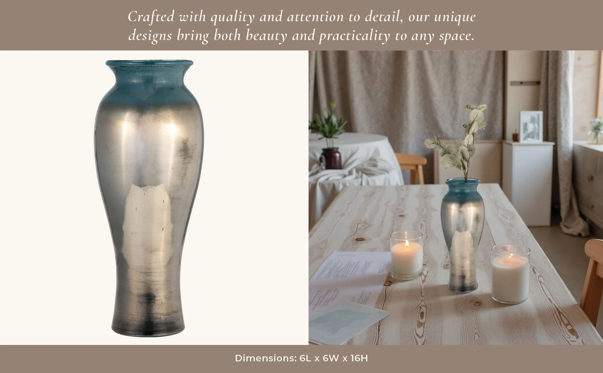 Glass, 16"h Olpe Vase, Teal - Image 14